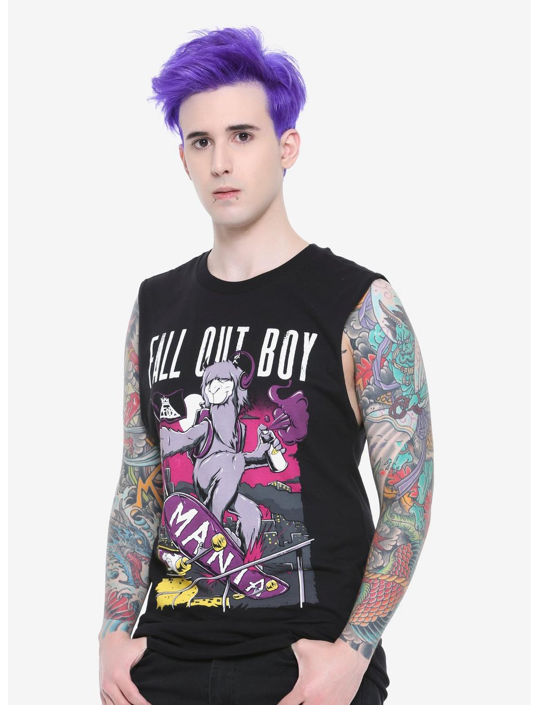 Fall Out Boy Skating Llama Muscle T-Shirt, BLACK, hi-res