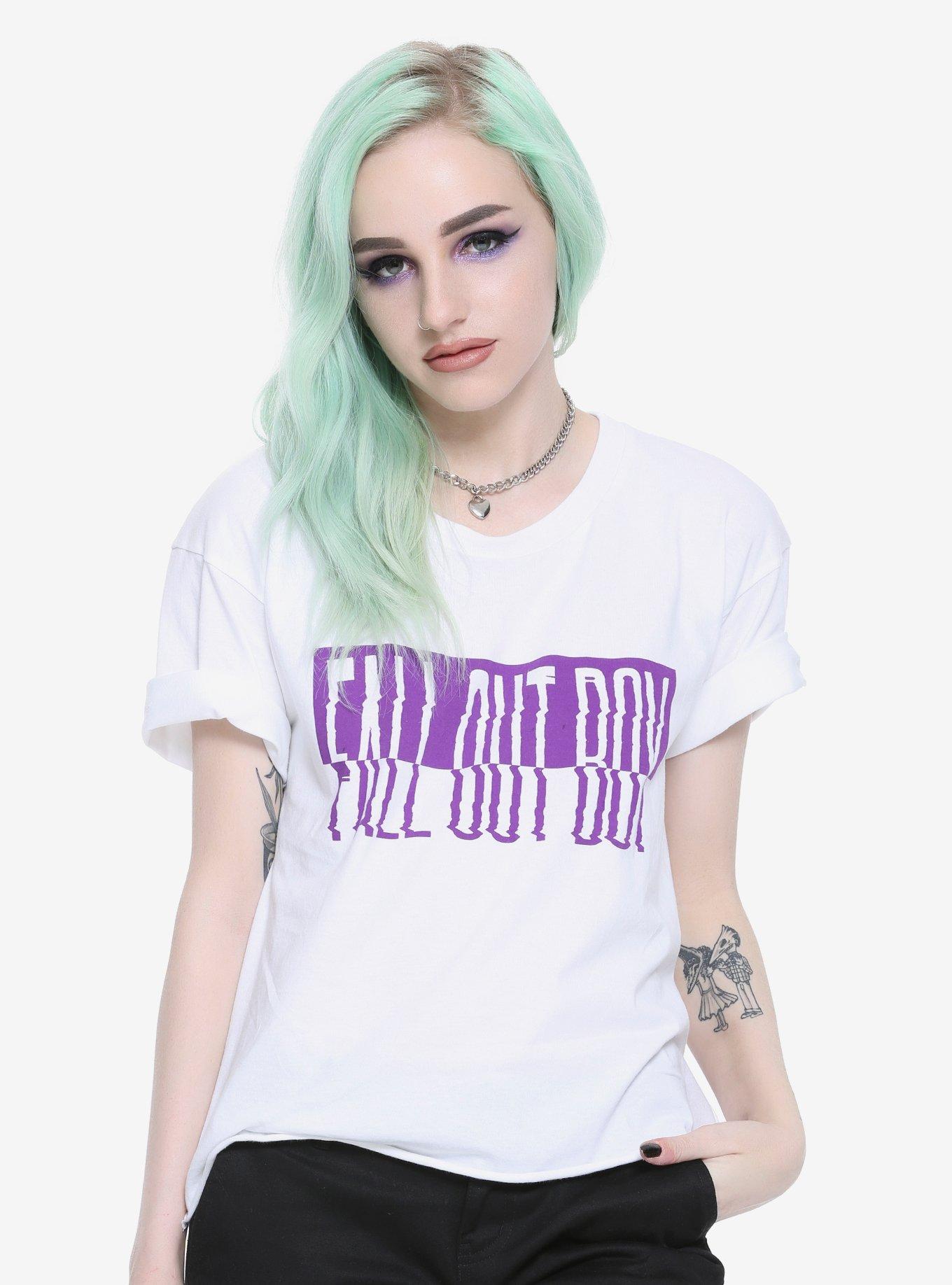 Fall Out Boy Distorted Logo Girls Crop Top, WHITE, hi-res