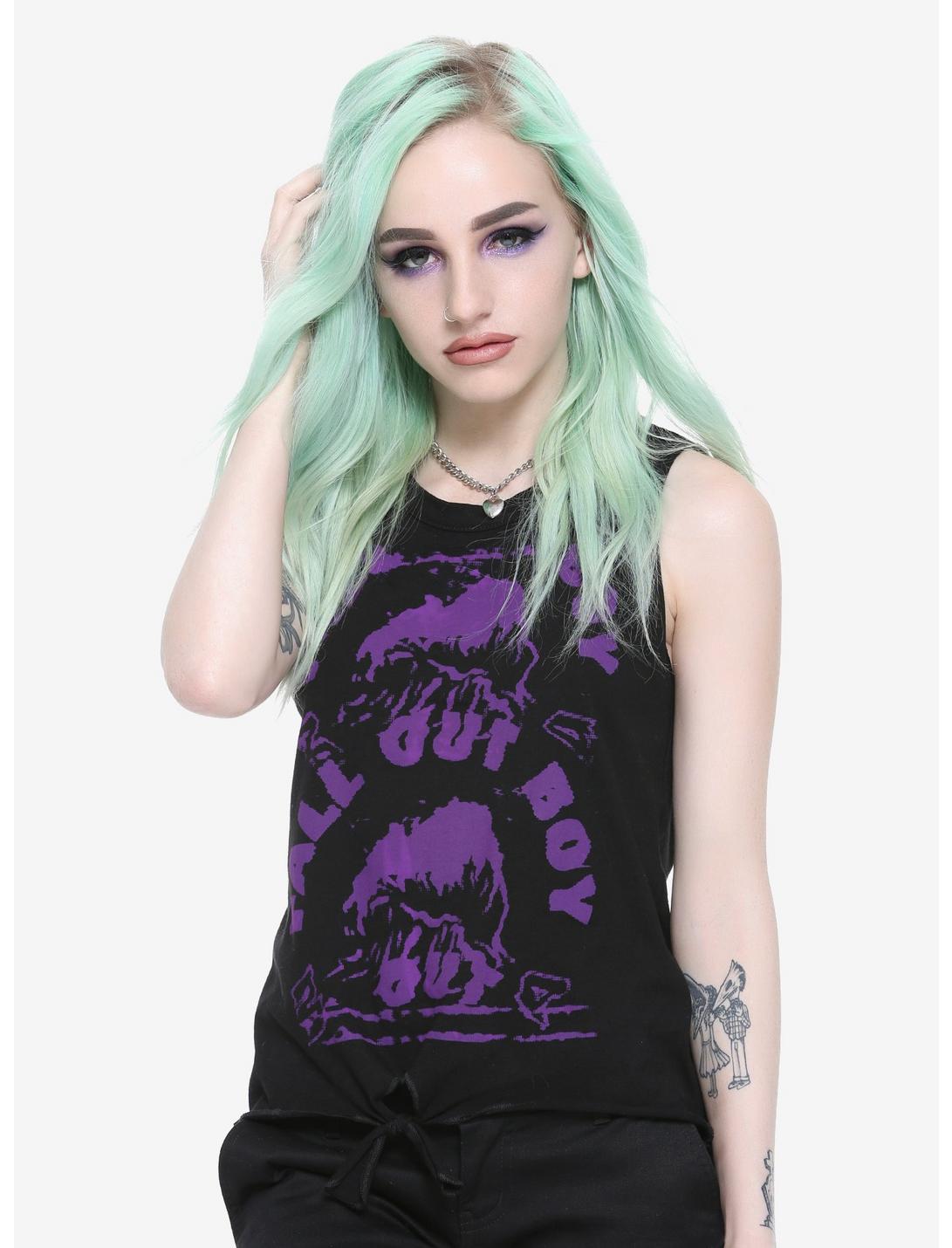Fall Out Boy MANIA Wave Tie-Front Girls Tank Top, BLACK, hi-res