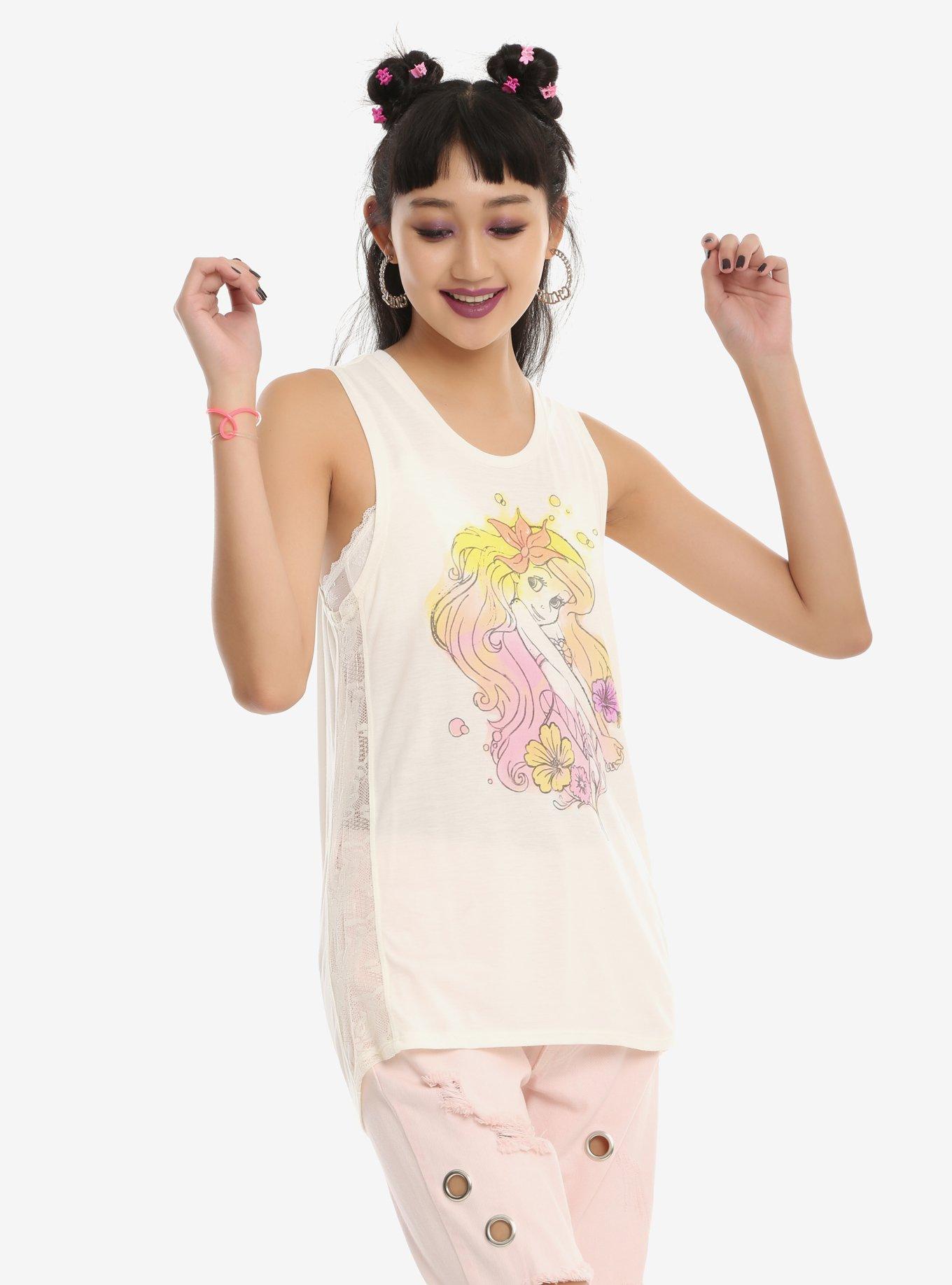 Disney The Little Mermaid Ariel Watercolor Lace Side Girls Tank Top, IVORY, hi-res