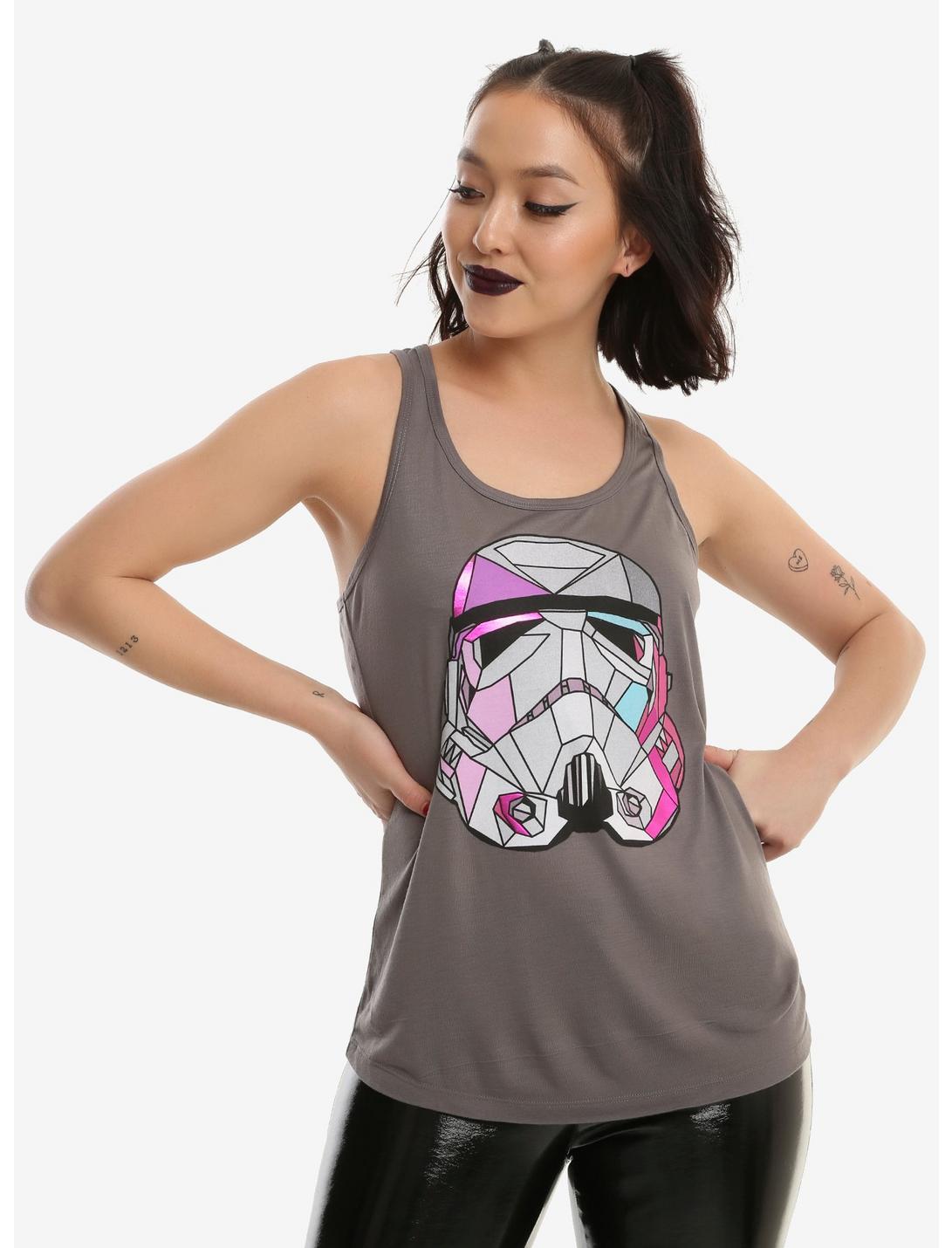 Star Wars Stormtrooper Geometric Foil Girls Tank Top, CHARCOAL HEATHER, hi-res