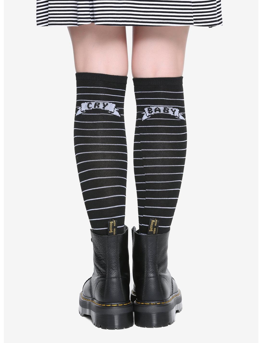 Black & White Striped Cry Baby Knee-High Socks, , hi-res