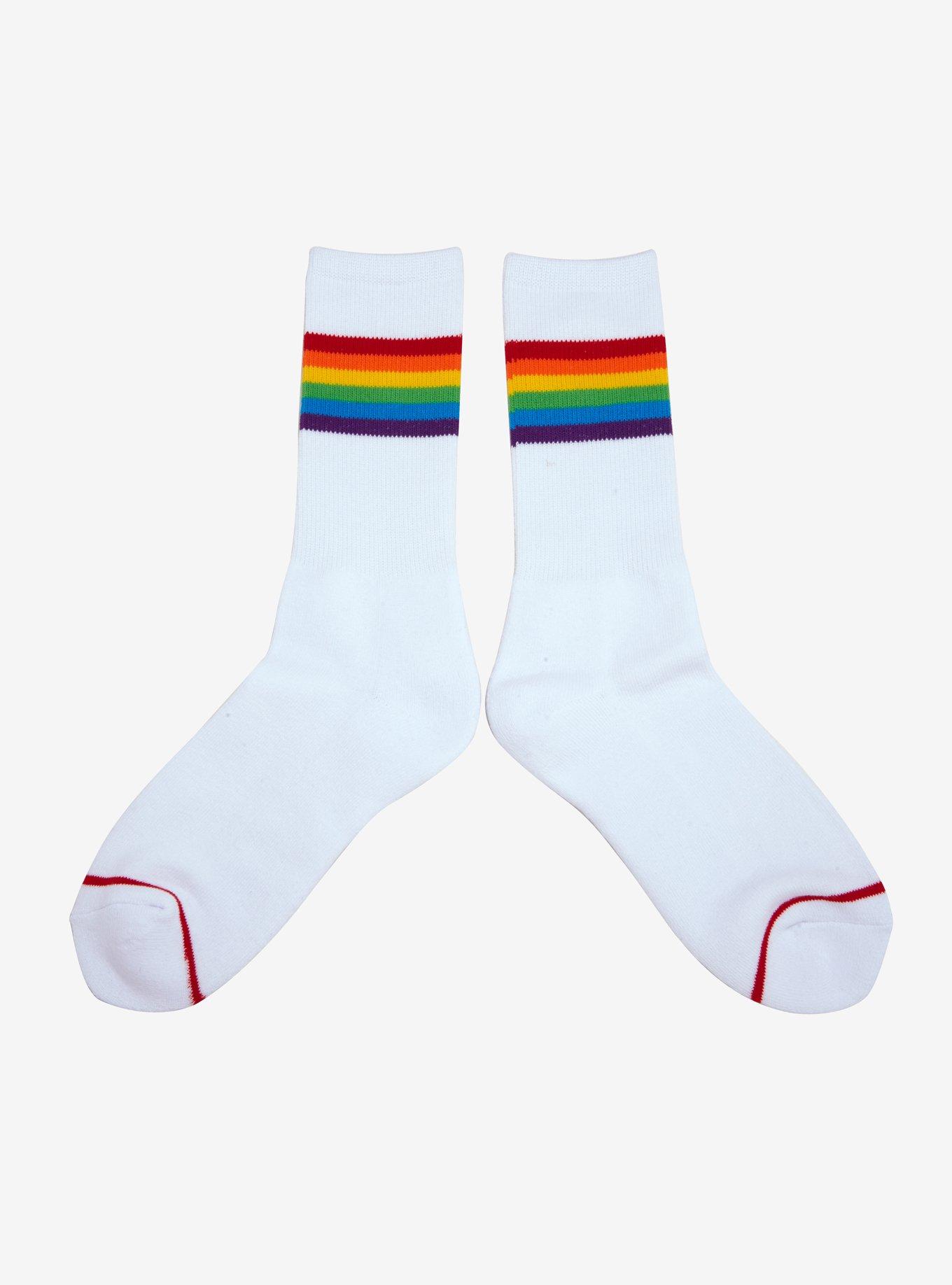 XXX RUDE Rainbow Varsity Striped Crew Socks | Hot Topic