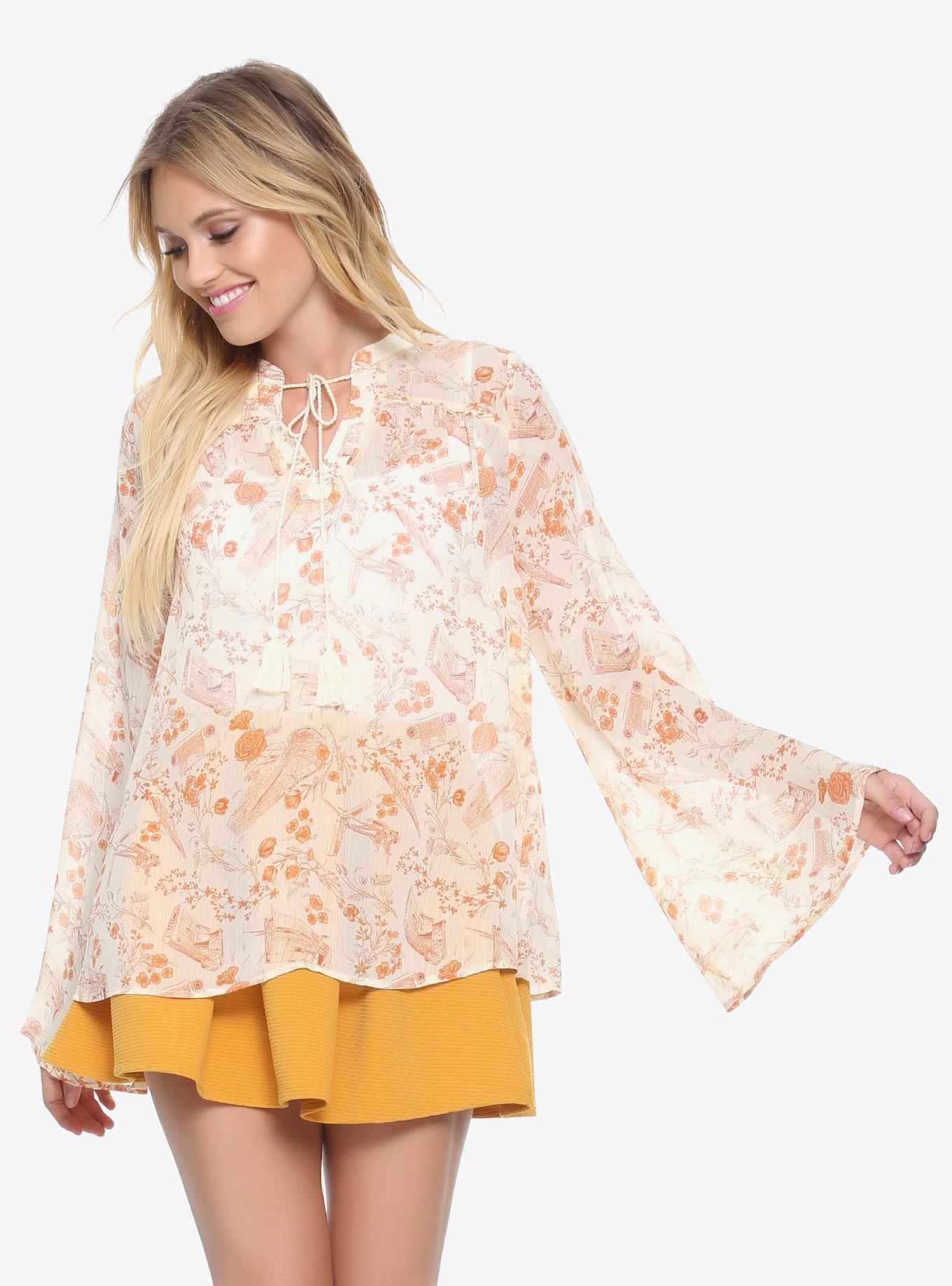 Her Universe Star Wars Tie-Front Blouse - BoxLunch Exclusive, NATURAL, hi-res