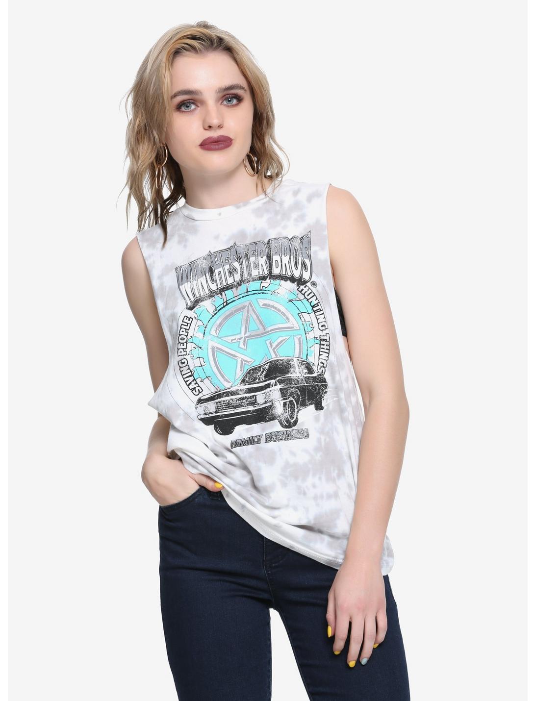 Supernatural Winchester Brothers Baby Bleach Wash Girls Muscle Top, TIE DYE, hi-res