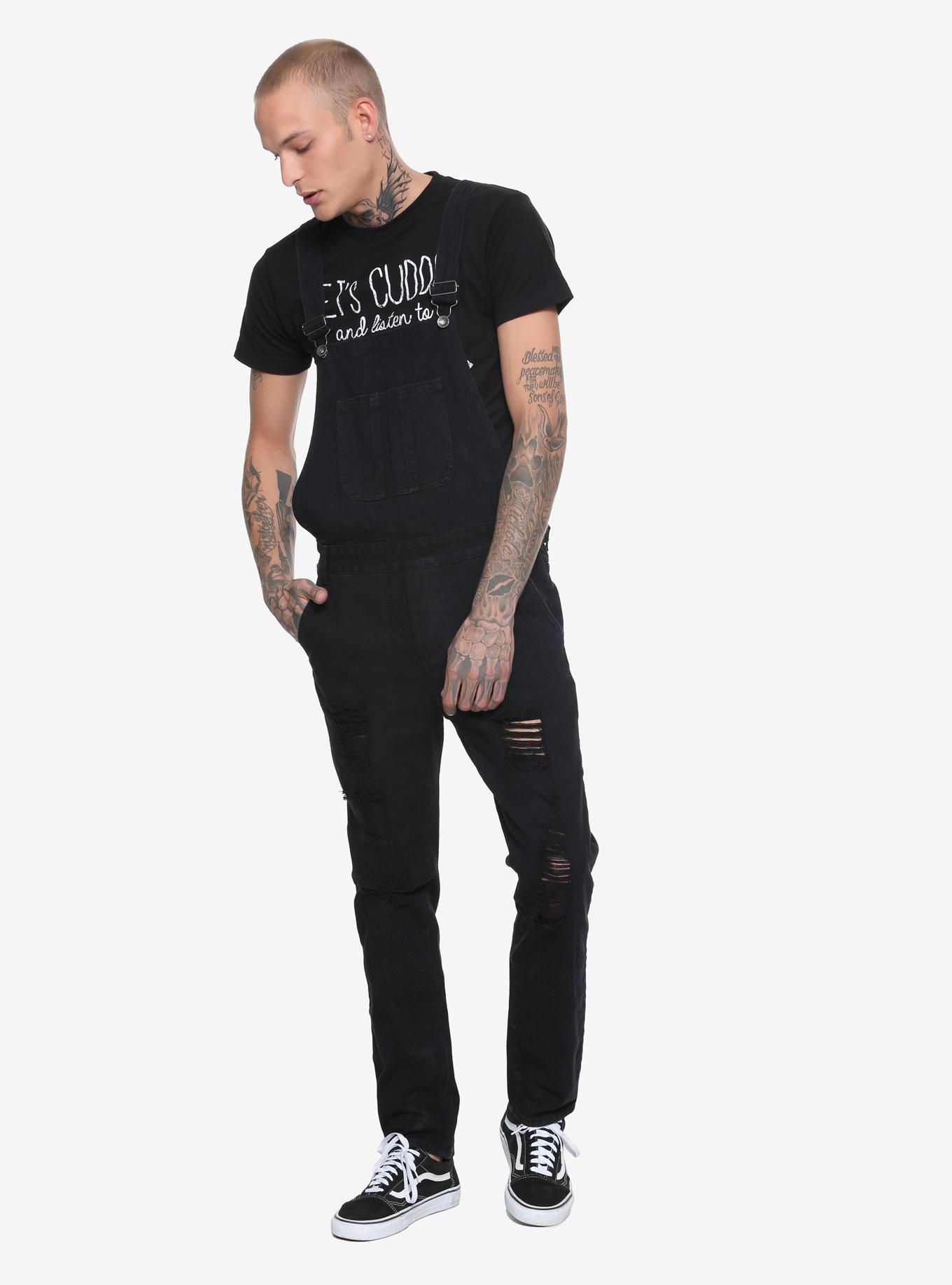 XXX RUDE Black Destructed Overalls, BLACK, hi-res