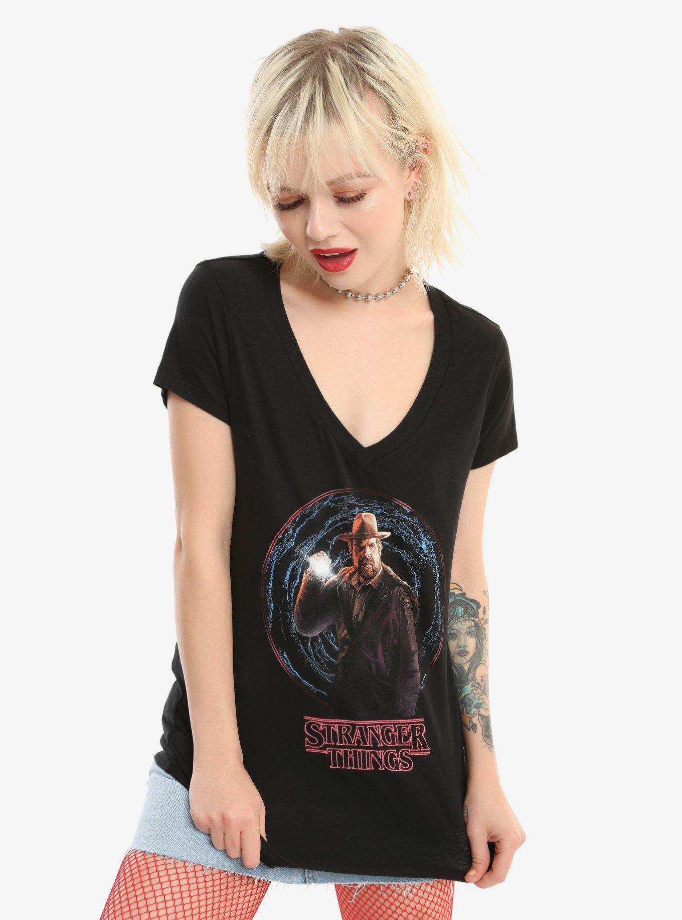 Stranger Things Hopper Flashlight Girls T-Shirt, BLACK, hi-res
