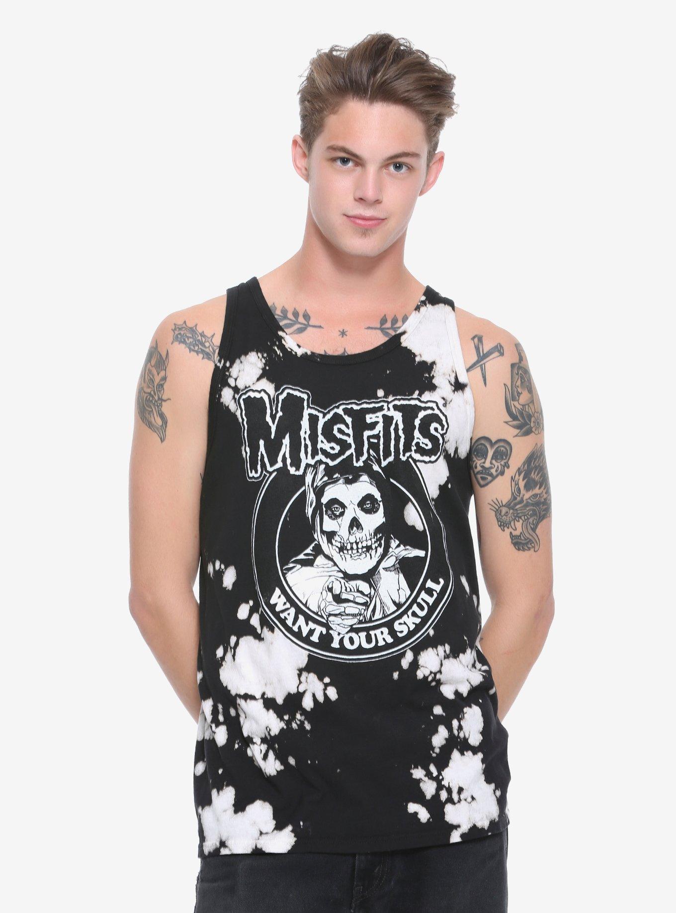 Misfits Want Your Skull Bleach Wash Tank Top, BLACK, hi-res