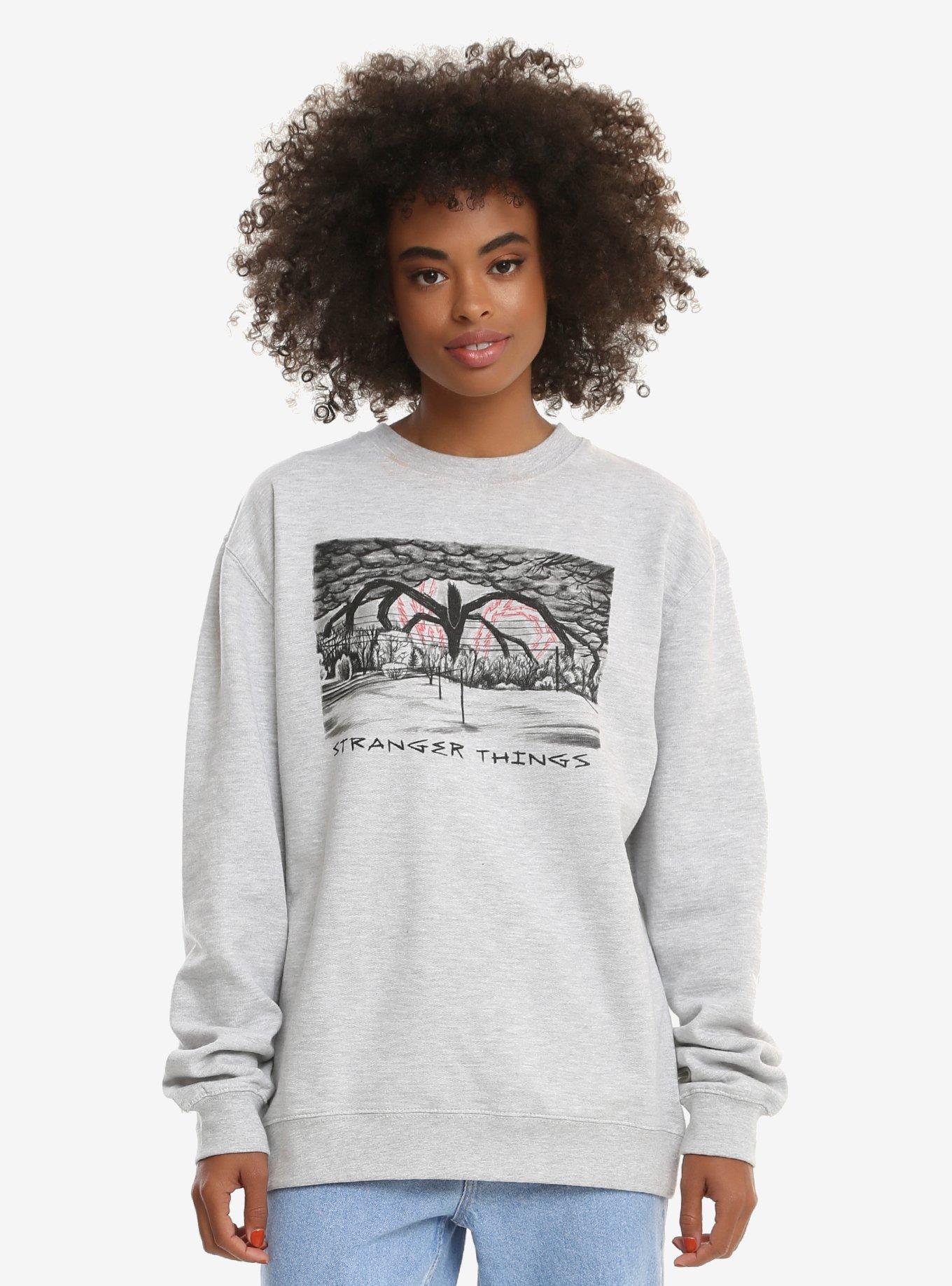 Stranger Things Shadow Monster Sketch Womens Crewneck Sweatshirt - BoxLunch Exclusive, GREY, hi-res