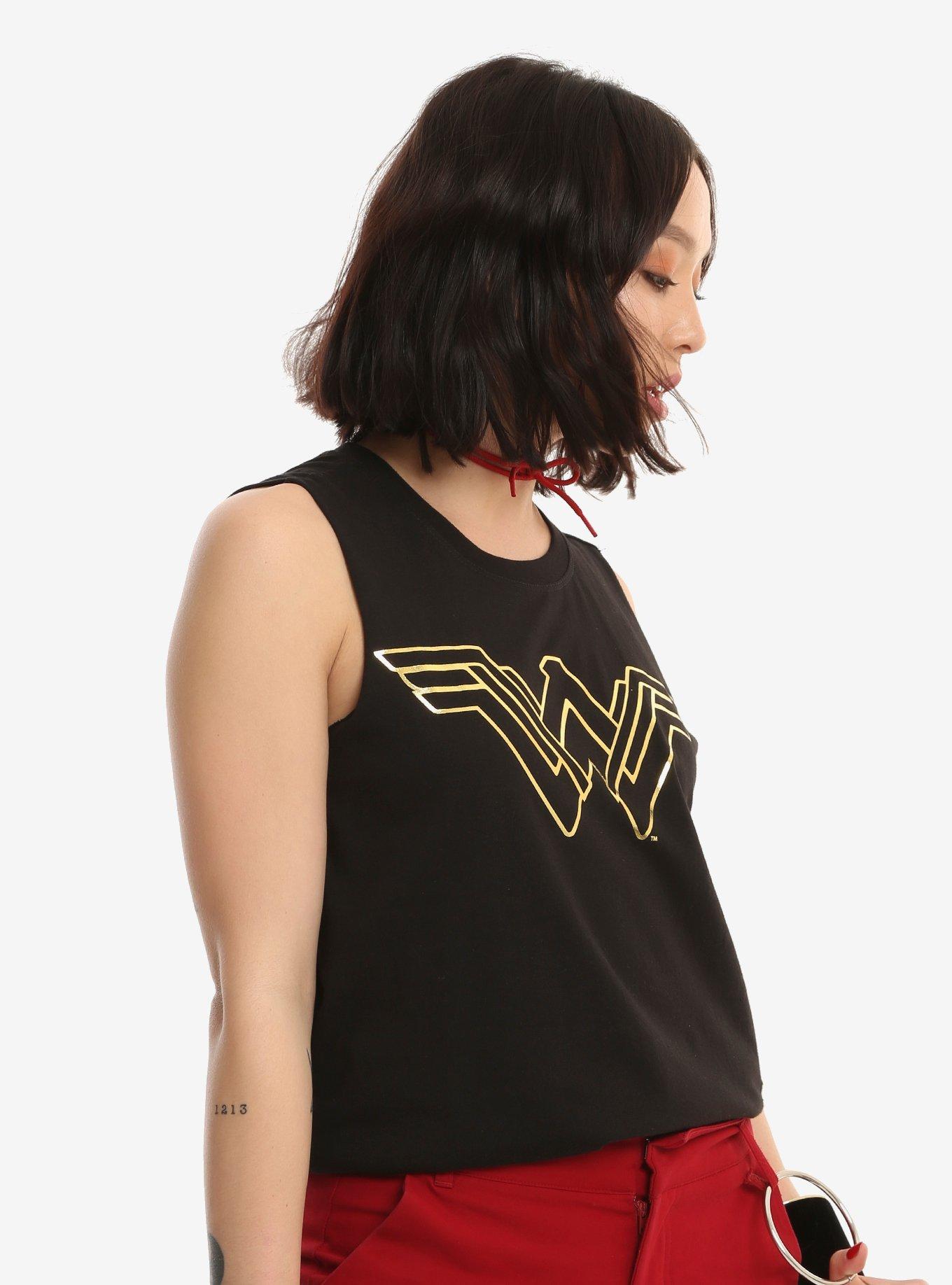 DC Comics Wonder Woman New Logo Girls Muscle Top, BLACK, hi-res