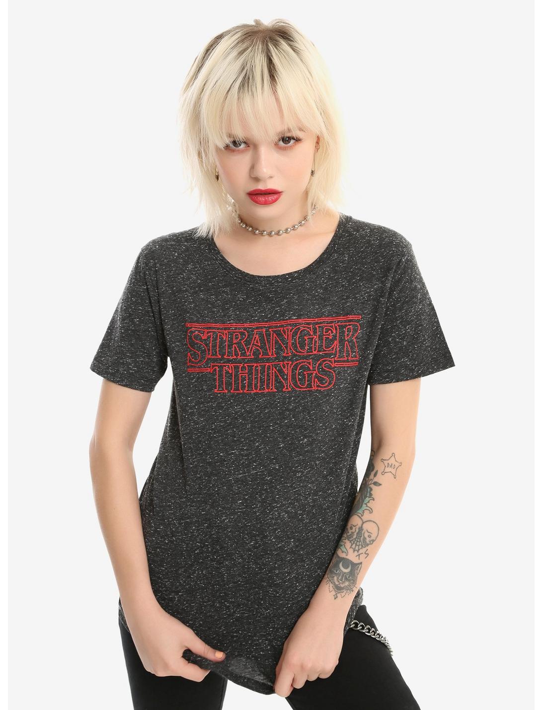 Stranger Things Logo Speckled Girls T-Shirt, BLACK, hi-res