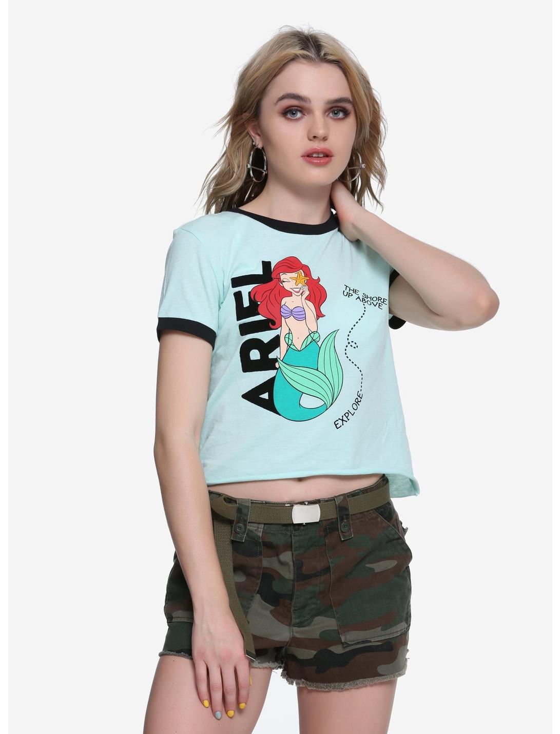 Disney The Little Mermaid Ariel Flocked Girls Crop Ringer T-Shirt, MINT, hi-res