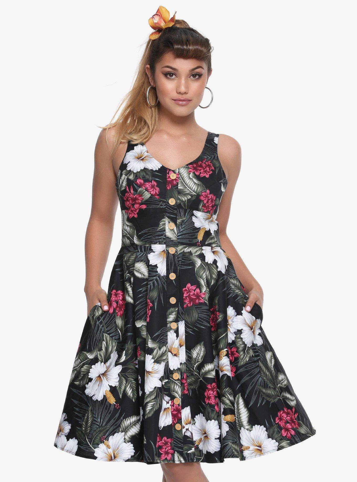 Hell Bunny Tahiti 50s Dress, BLACK, hi-res