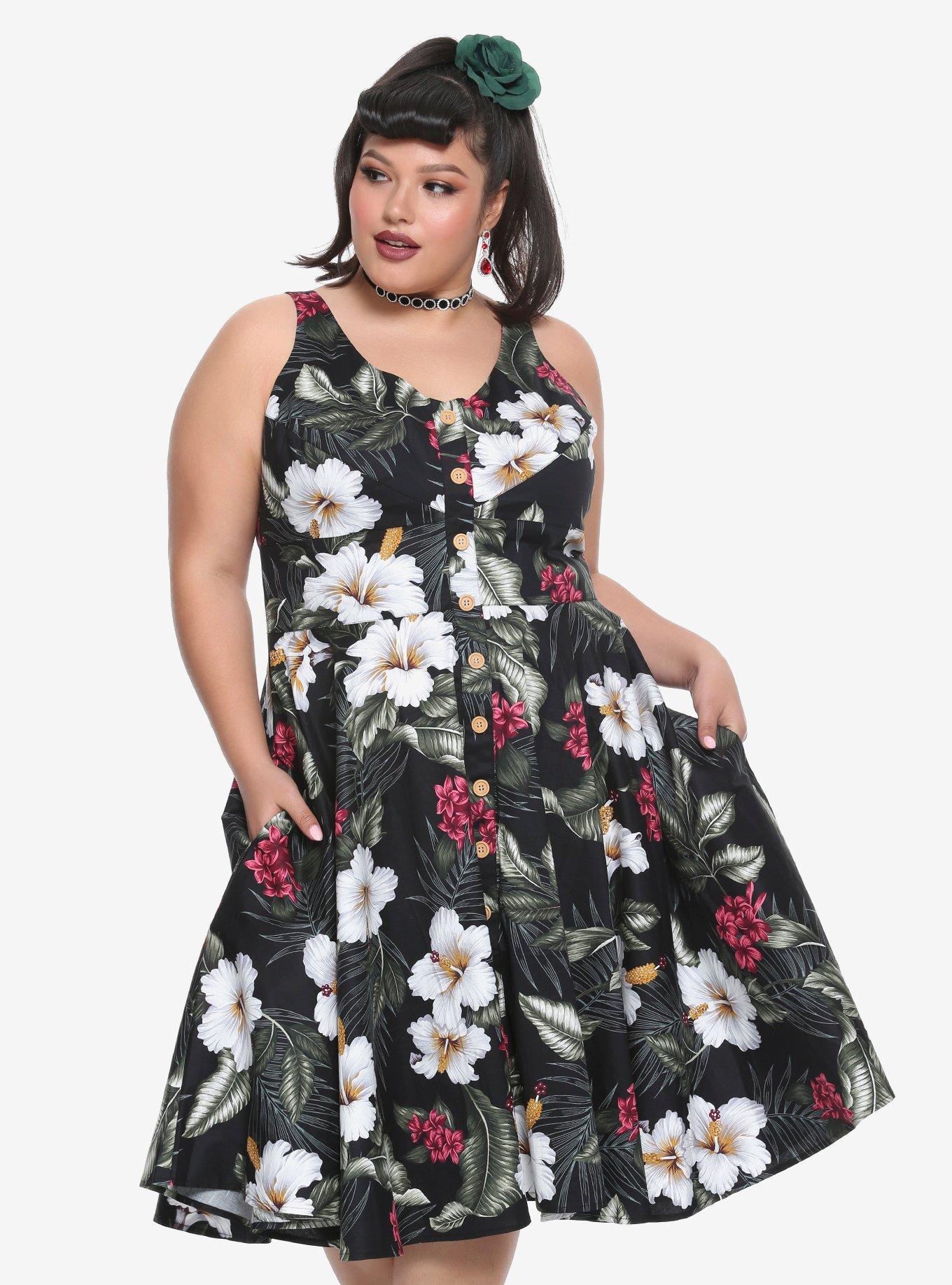 Hell Bunny Tahiti 50s Dress Plus Size, BLACK, hi-res