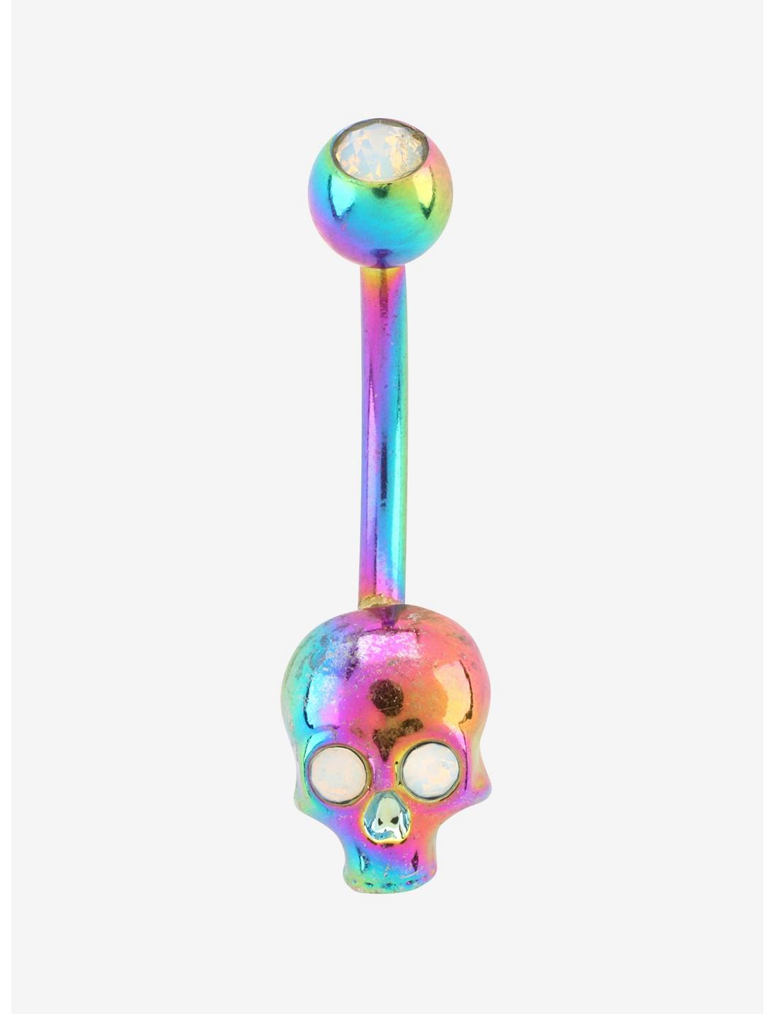 14G Steel Rainbow Anodized Curved Navel Barbell, , hi-res