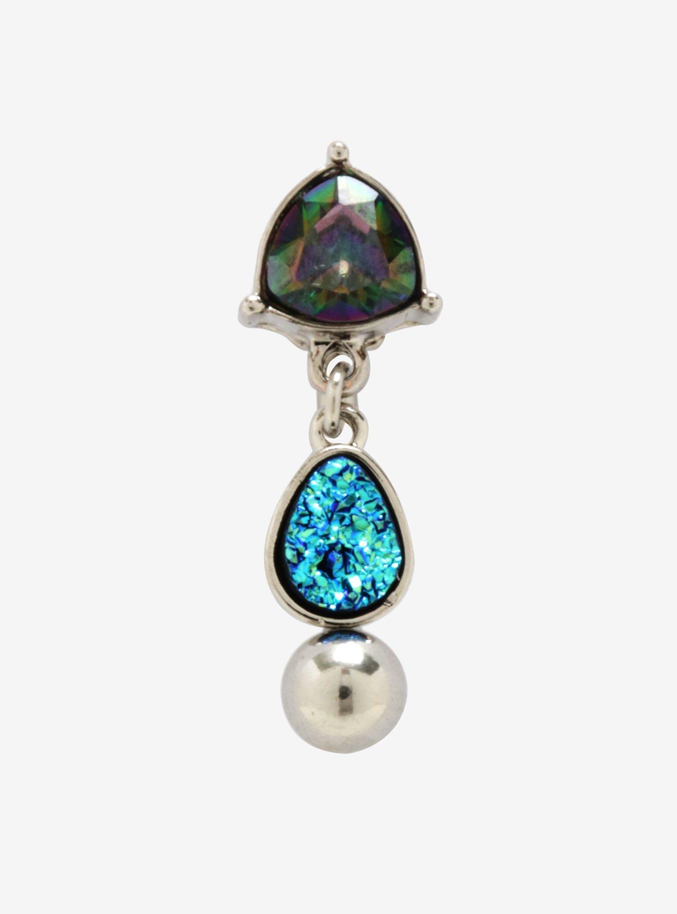 14G Steel AB Gem Druzzy Stone Front Drop Navel Barbell, , hi-res