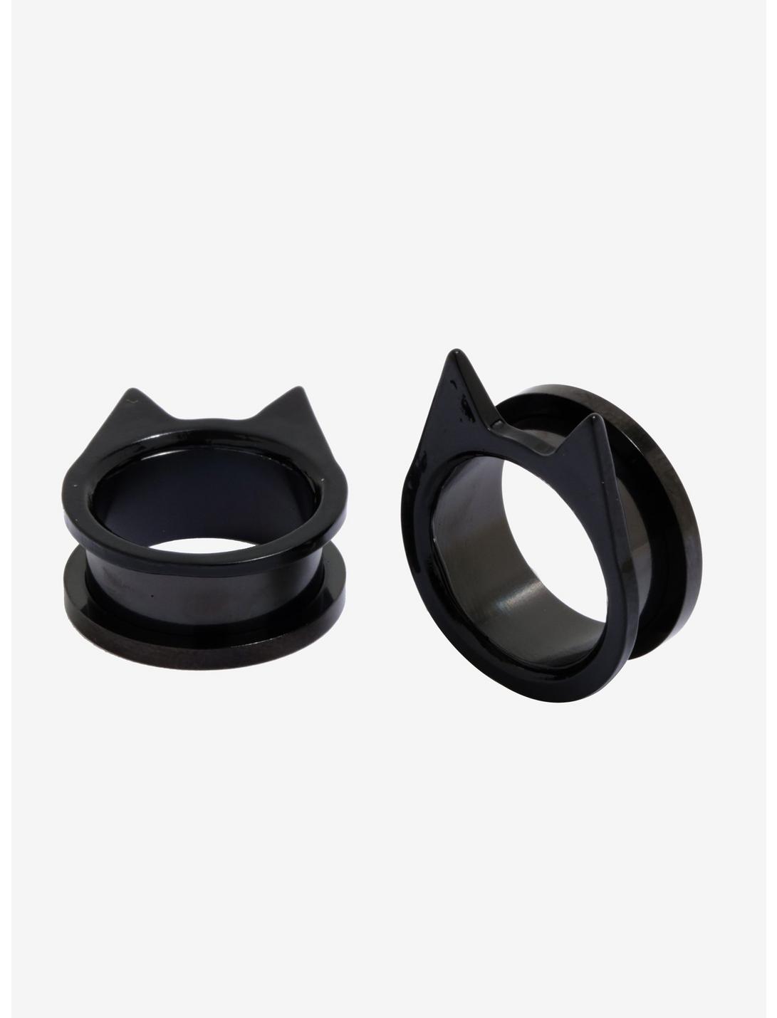 Steel Black Cat Ear Spool Tunnel Plug 2 Pack, BLACK, hi-res