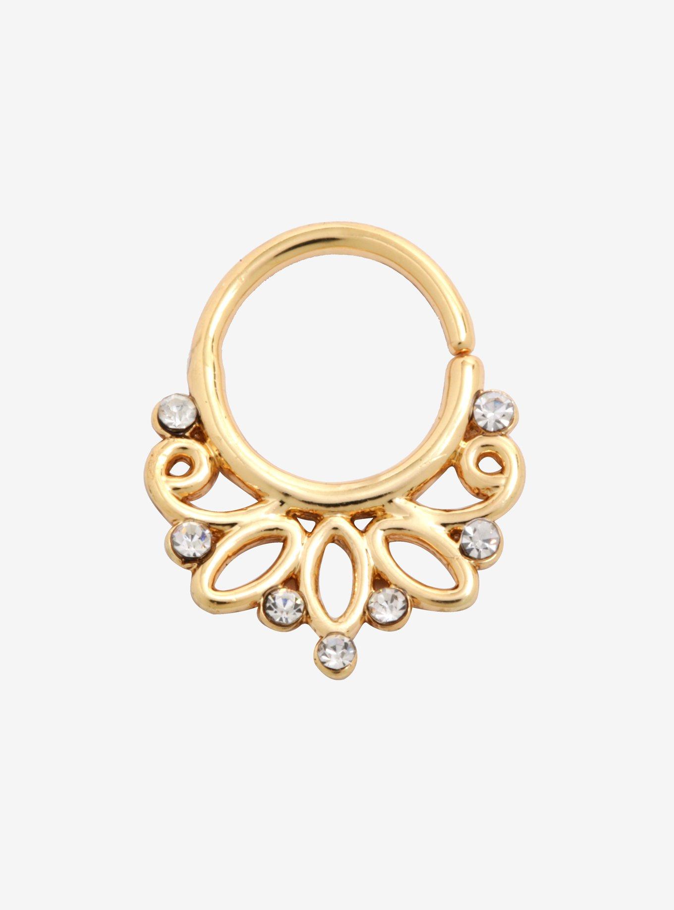 Steel Gold Dainty Ornate Seamless Septum Ring, MULTI, hi-res