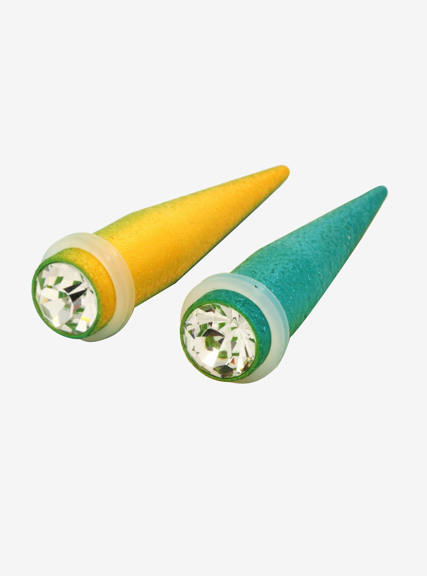 Acrylic Green Blue Yellow Gem Taper 2 Pack, MULTI, hi-res