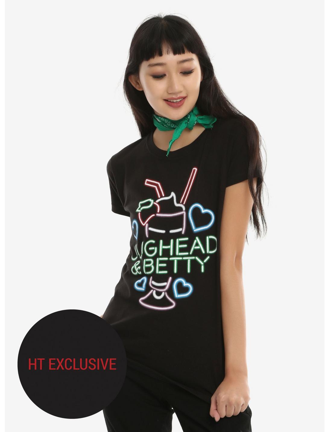 Riverdale Jughead & Betty Neon Milkshake Girls T-Shirt Hot Topic Exclusive, BLACK, hi-res