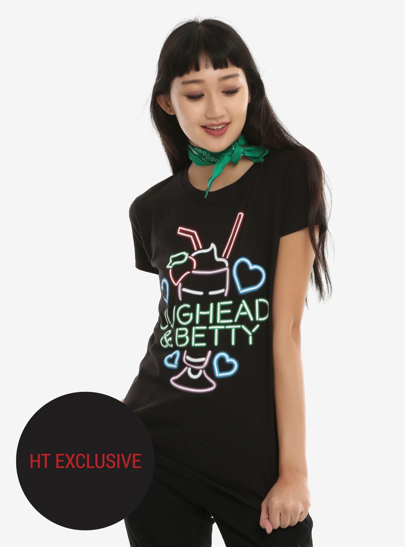 Riverdale Jughead & Betty Neon Milkshake Girls T-Shirt Hot Topic Exclusive, BLACK, hi-res