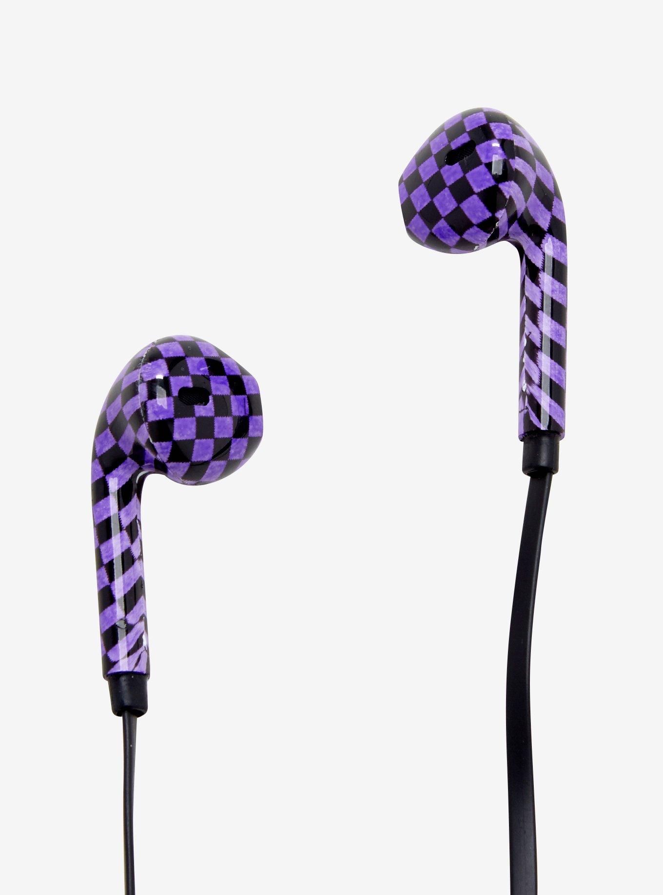 Purple Checkered Bluetooth Earbuds, , hi-res