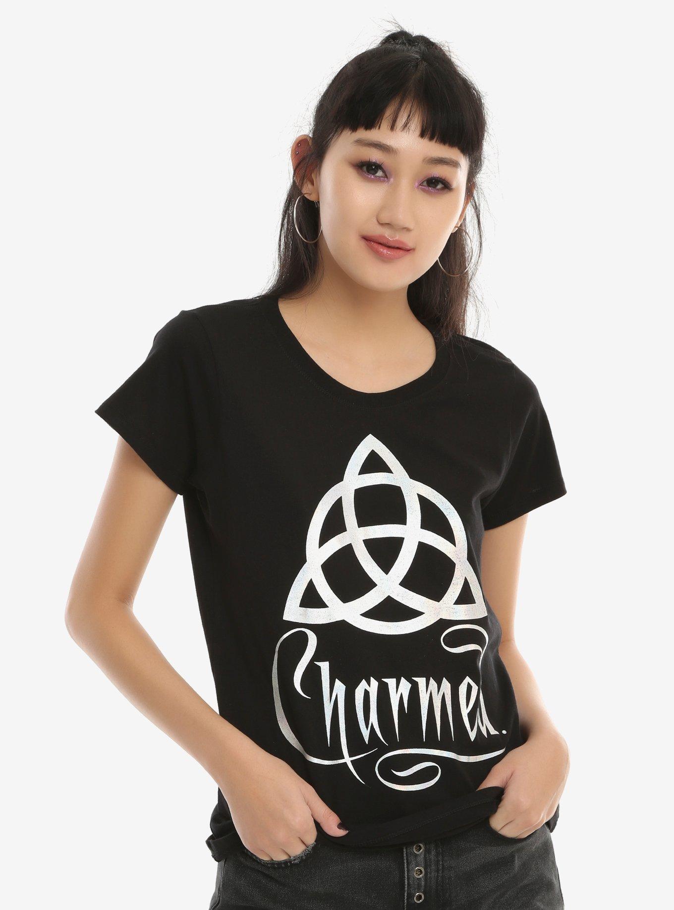 Charmed Holographic Logo Girls T-Shirt, BLACK, hi-res