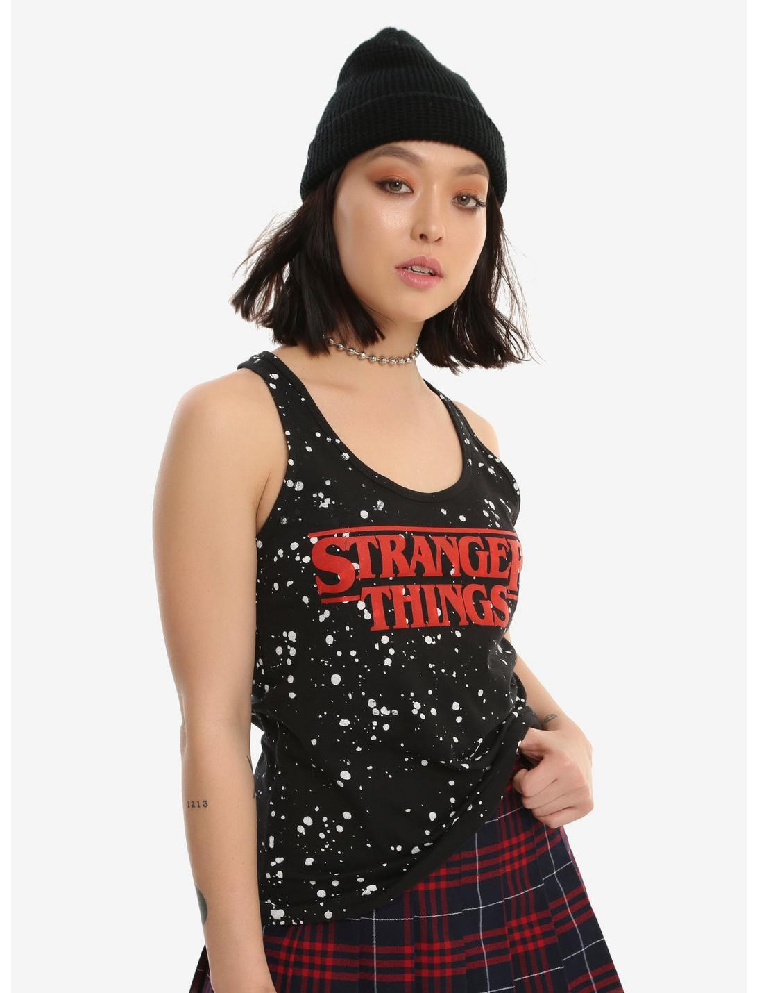 Stranger Things Logo Splatter Girls Tank Top, BLACK, hi-res