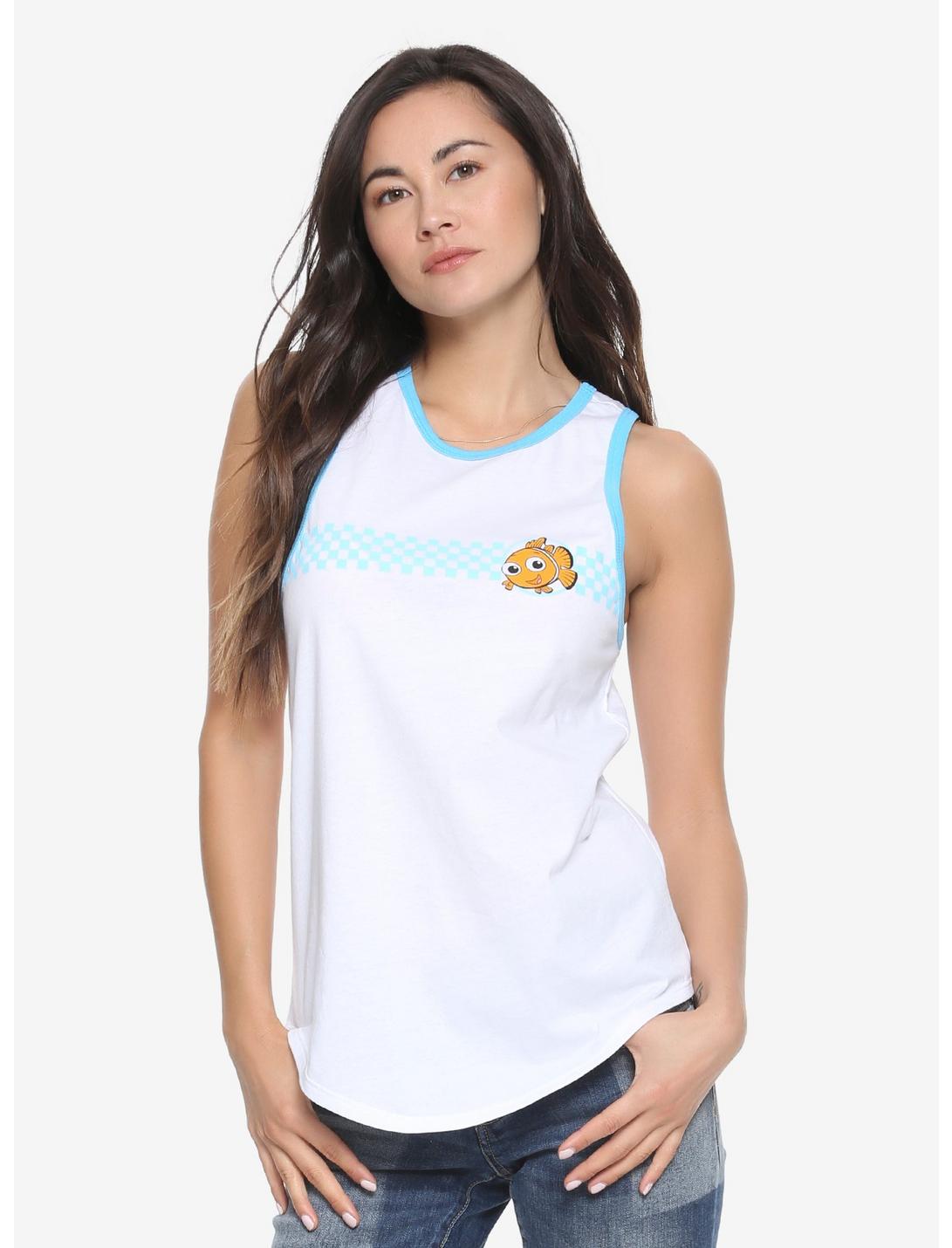 Disney Pixar Finding Nemo Checkered Womens Ringer Tank Top - BoxLunch Exclusive, WHITE, hi-res