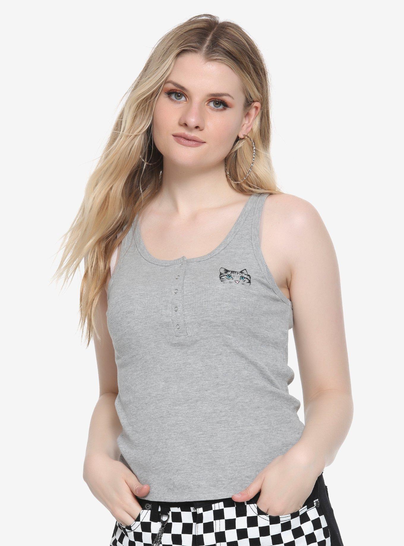 Grey Cat Face Girls Tank Top Hot Topic
