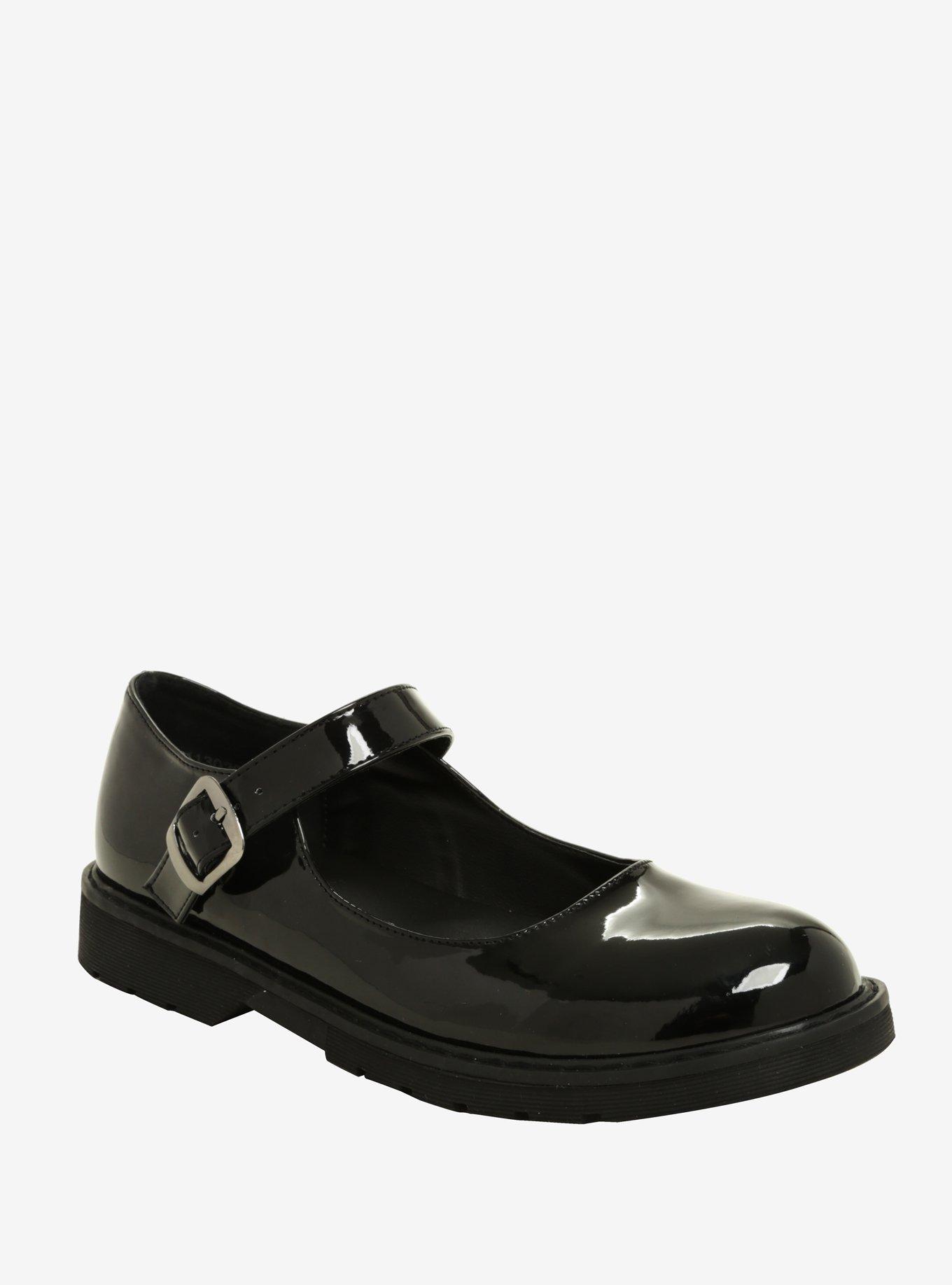 Black Patent Faux Leather Mary Janes, BLACK, hi-res