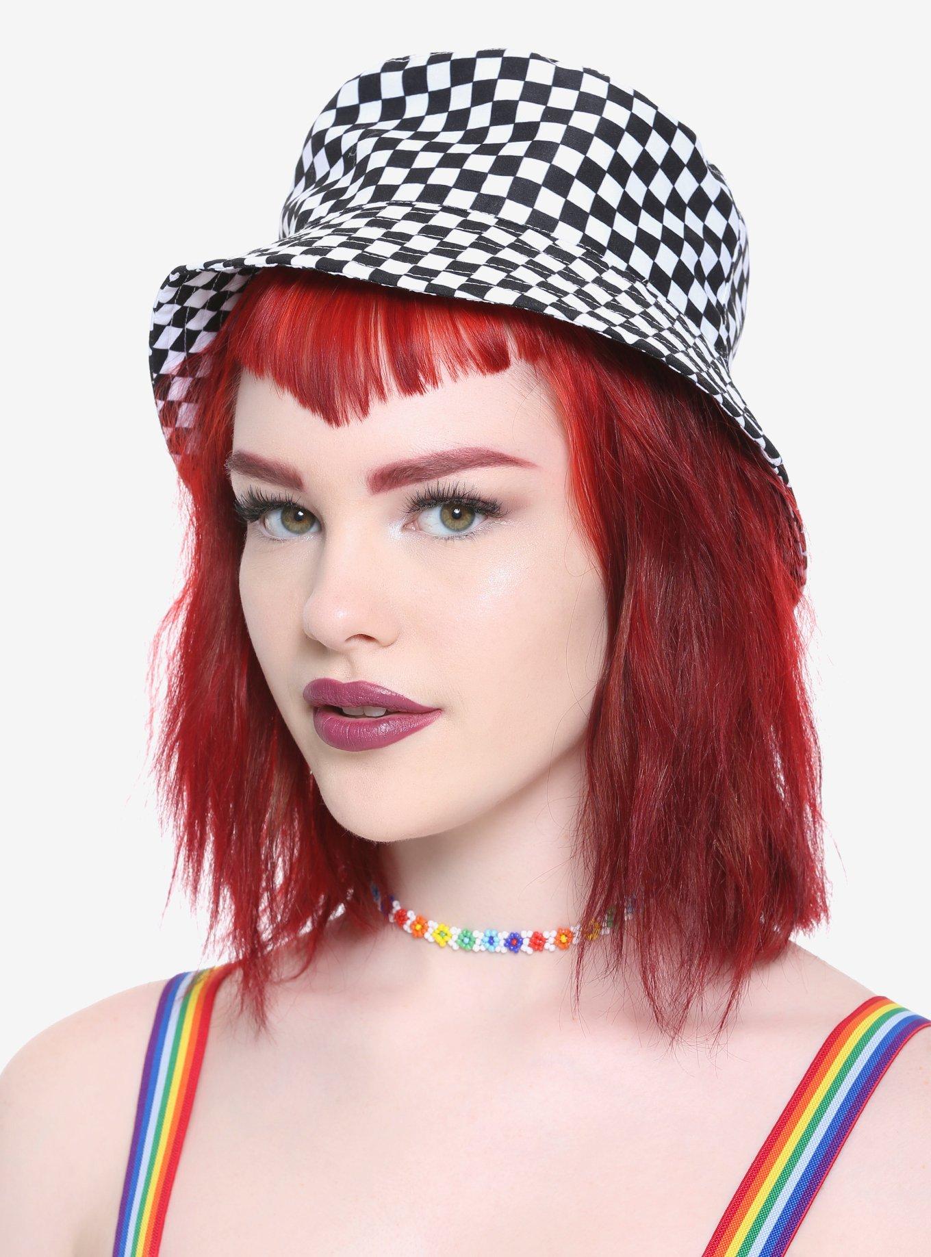 Black & White Checkered Bucket Hat, , hi-res