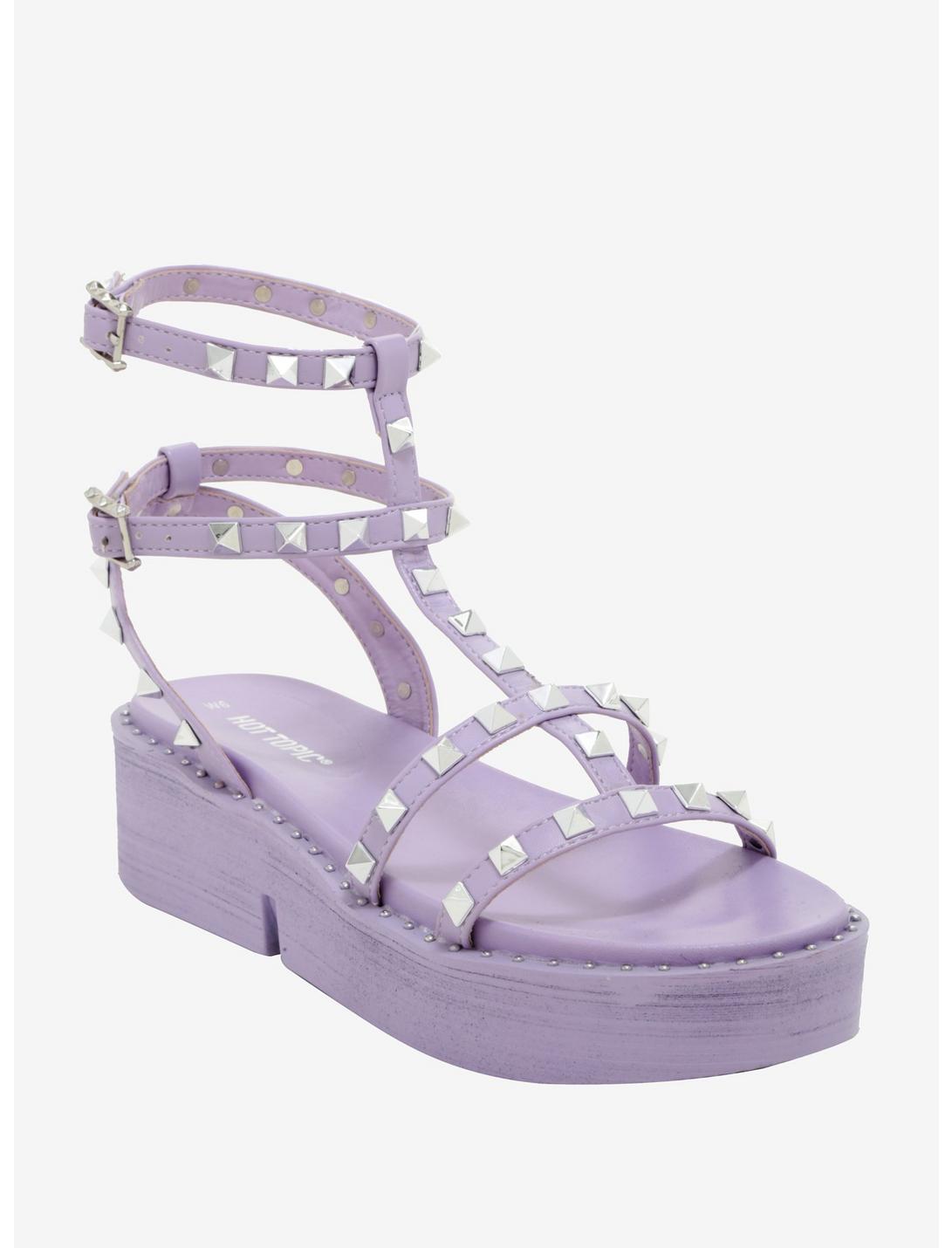 Lavender Studded Flatform Sandals, LILAC, hi-res