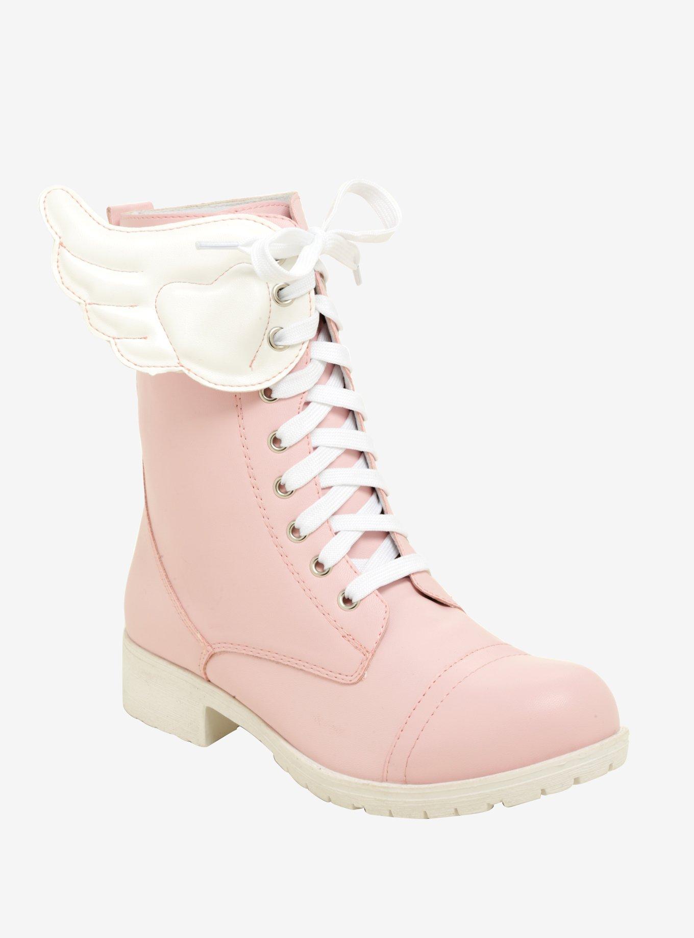 pink and white combat boots