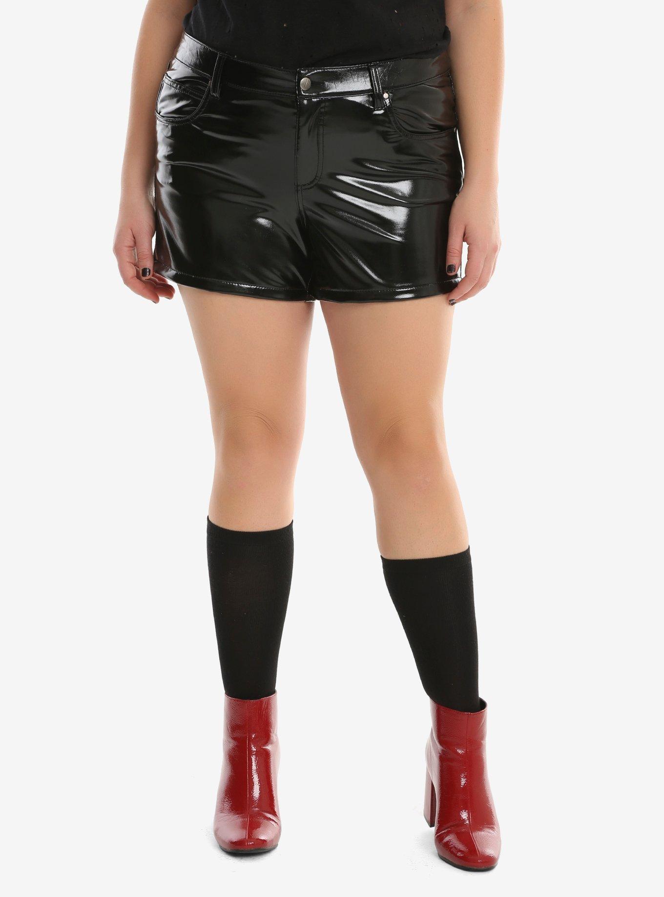 Tripp High-Waisted Vinyl Shorts Plus Size, BLACK, hi-res