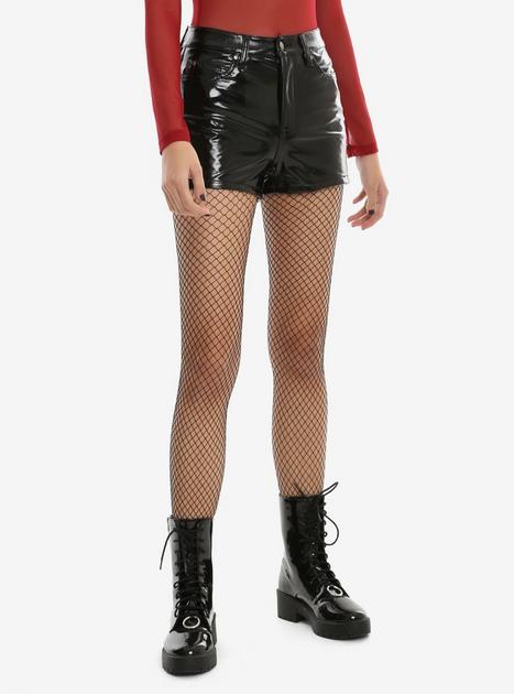 High-Waisted Vinyl Zip-Up Shorts main image 0
