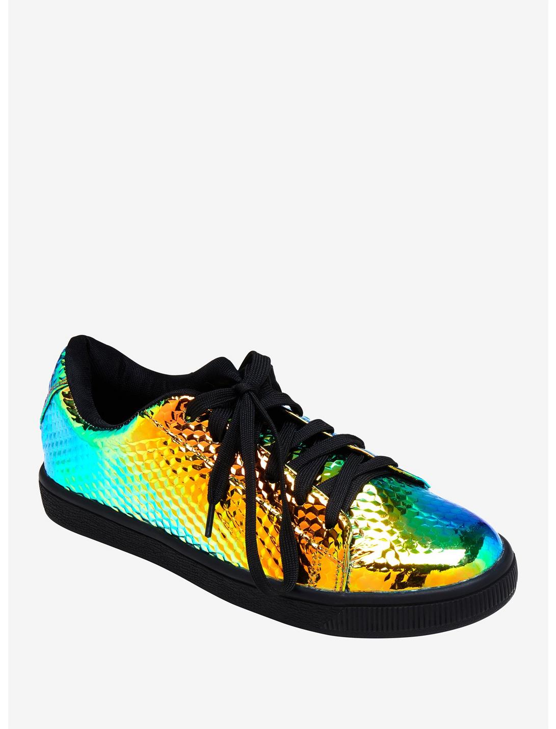 Oil Slick Textured Lace-Up Sneakers, MULTI, hi-res