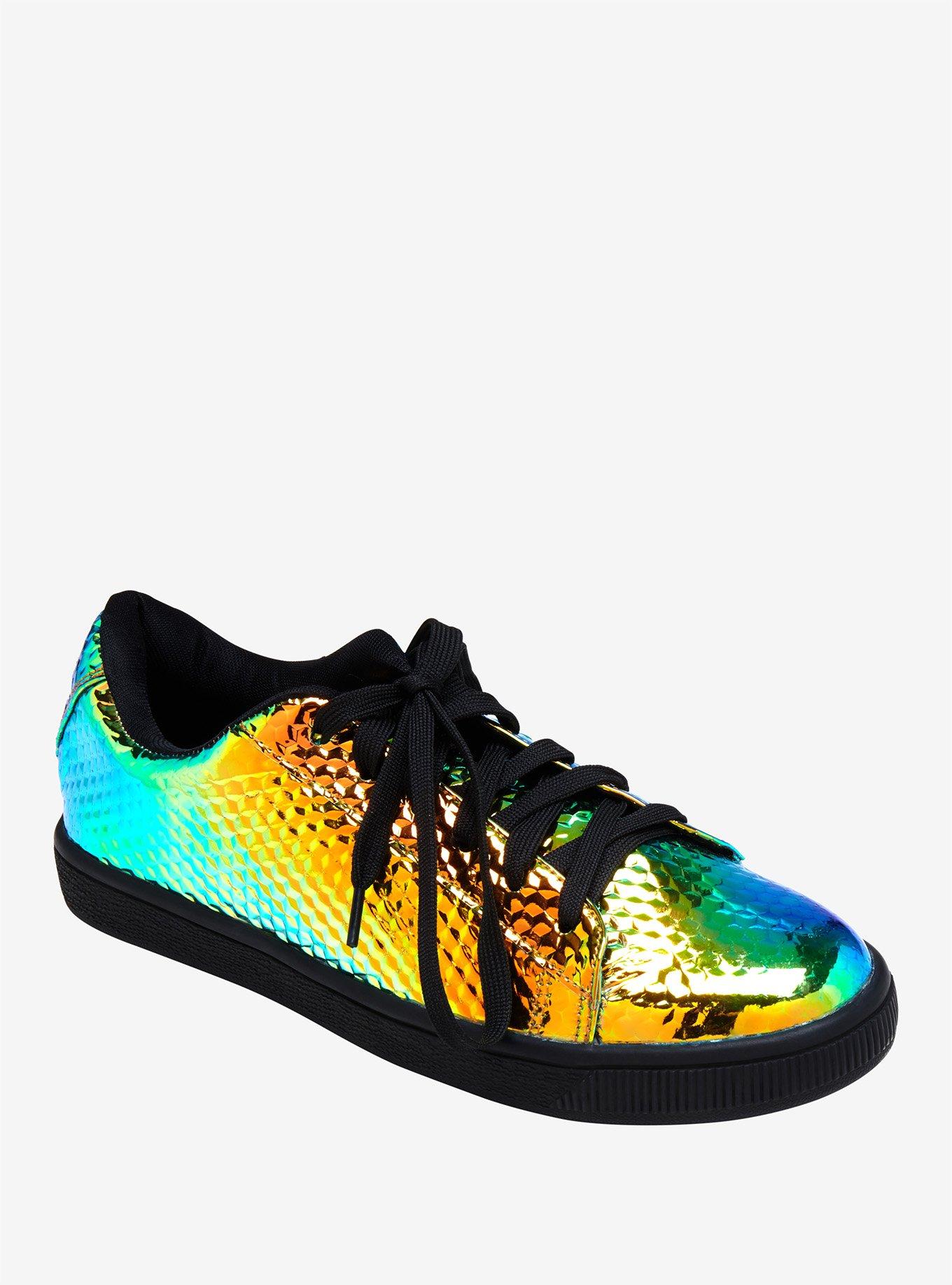 Oil Slick Textured Lace-Up Sneakers, MULTI, hi-res