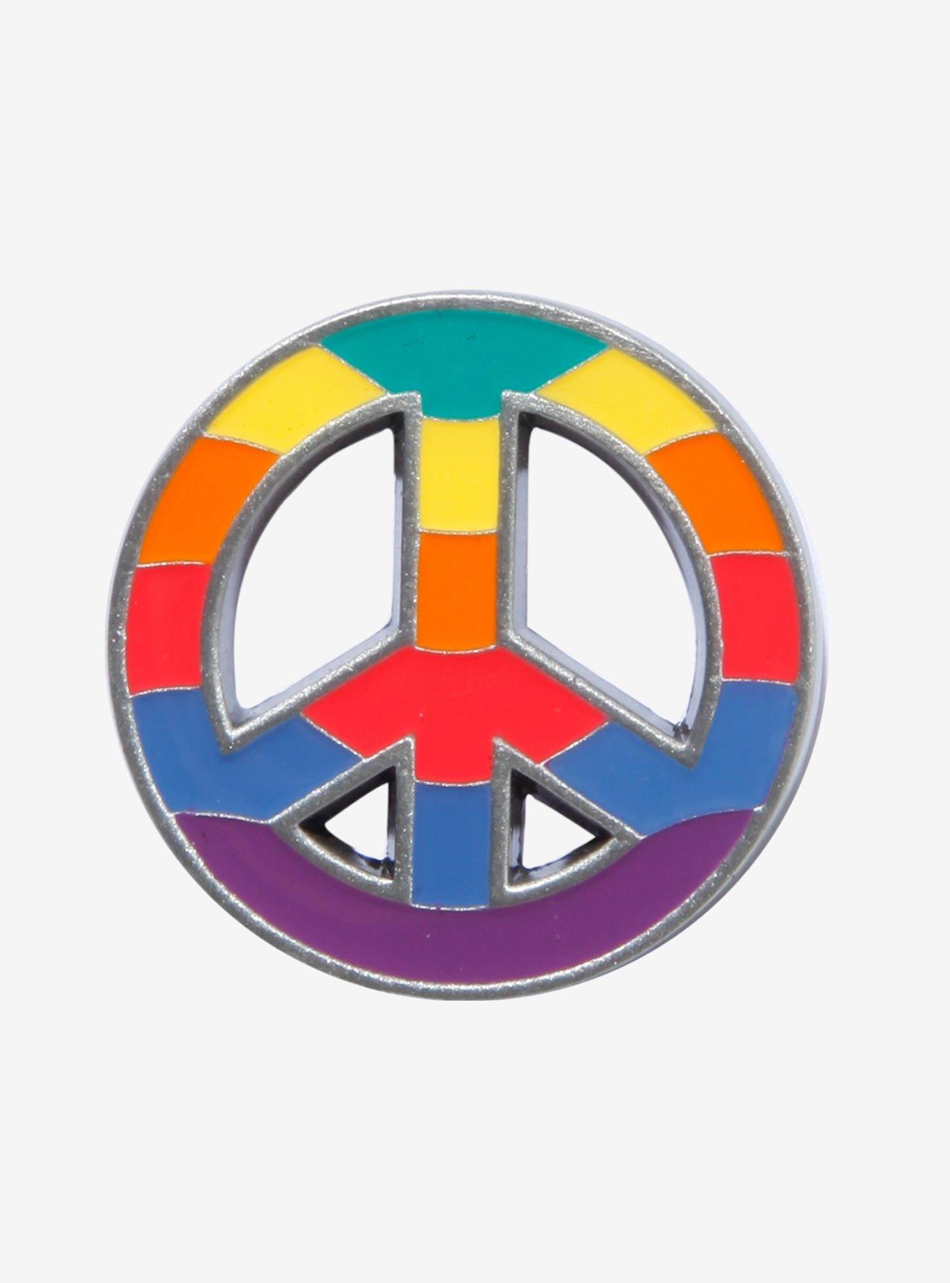 Rainbow Peace Sign Enamel Pin, , hi-res