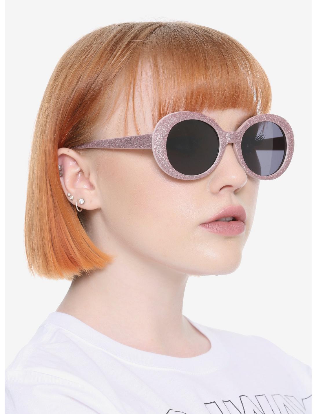 Rose Gold Glitter Oval Sunglasses, , hi-res
