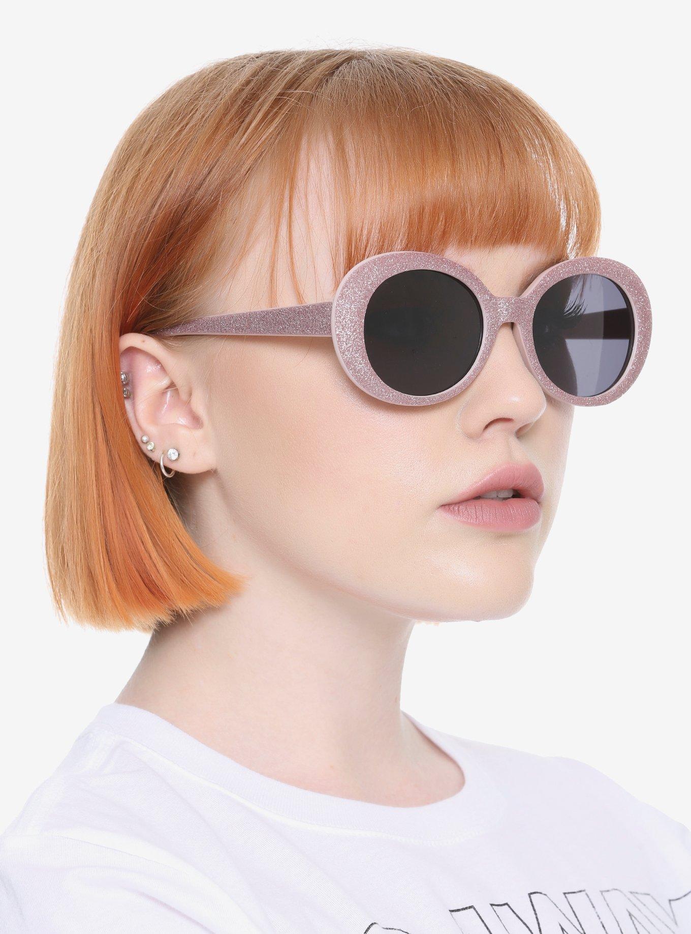 Rose Gold Glitter Oval Sunglasses, , hi-res