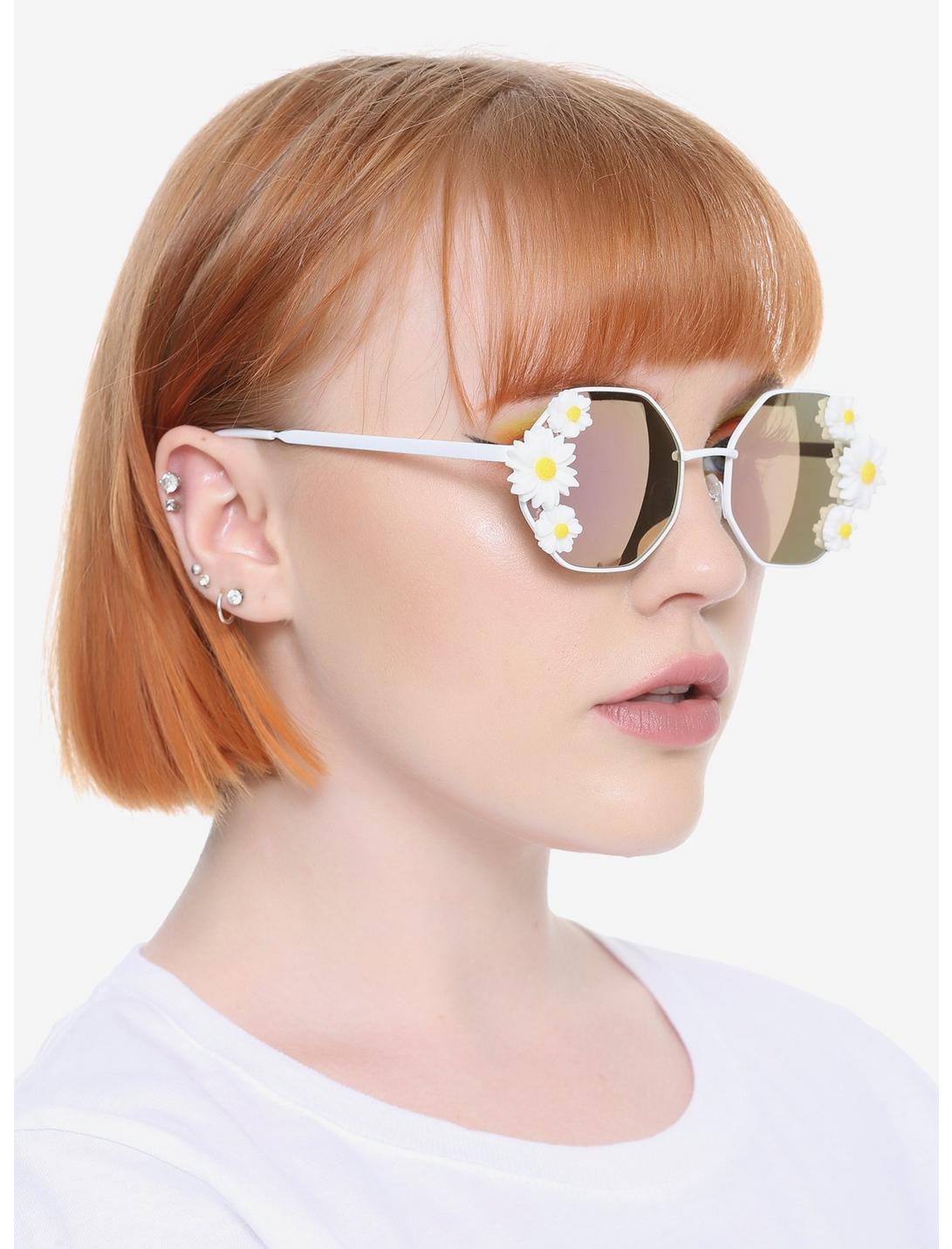 Daisy Accented Wire Frame Sunglasses, , hi-res