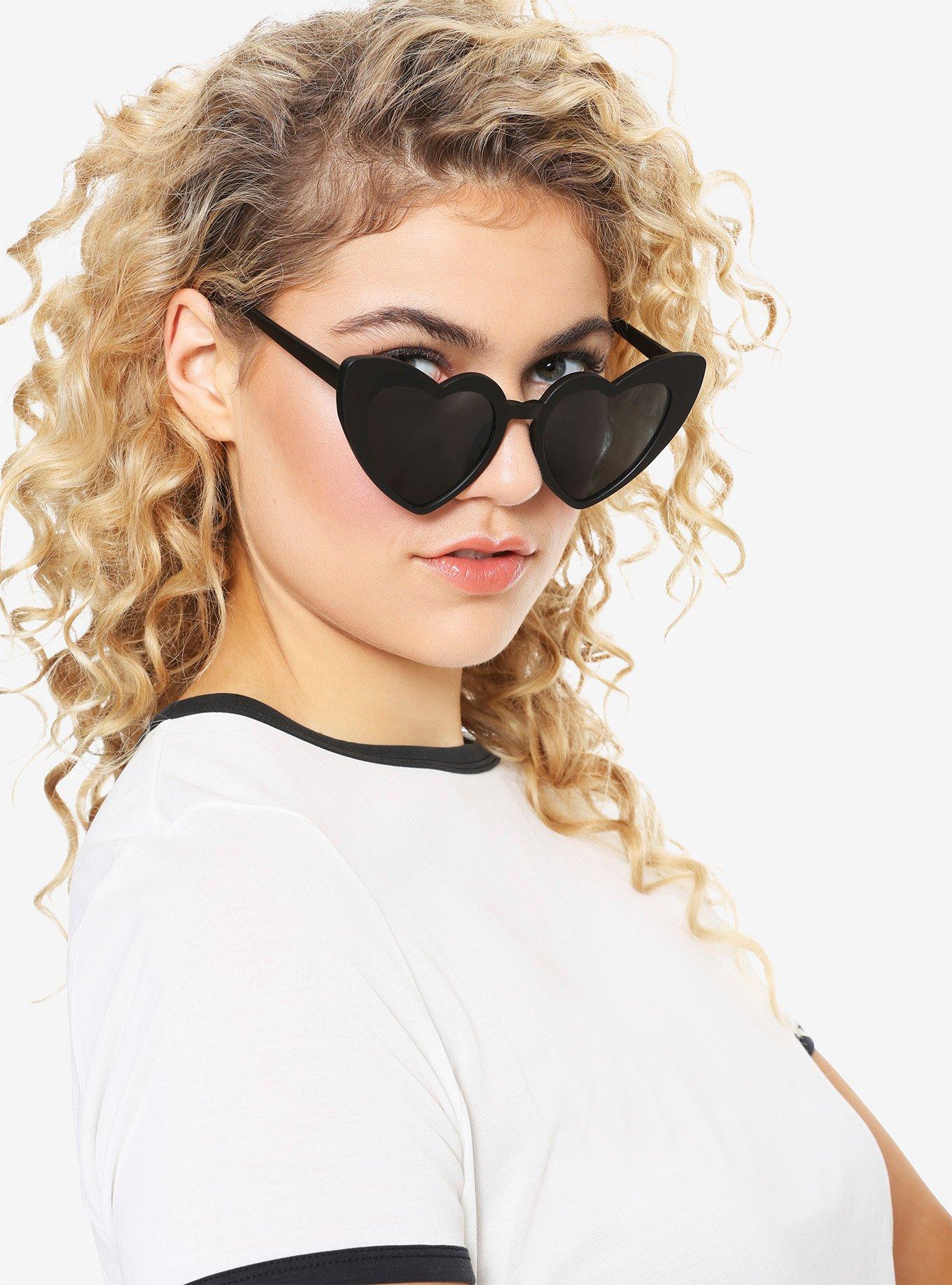 Black Matte Heart-Shaped Sunglasses, , hi-res