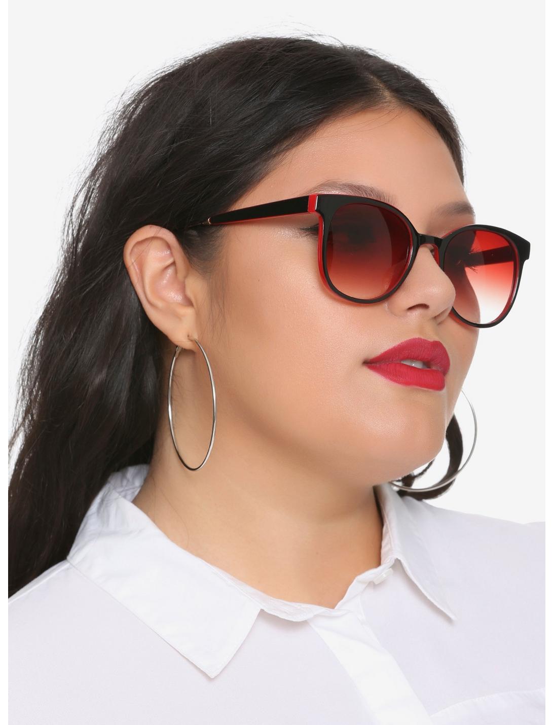 Black & Red Round Frame Sunglasses, , hi-res