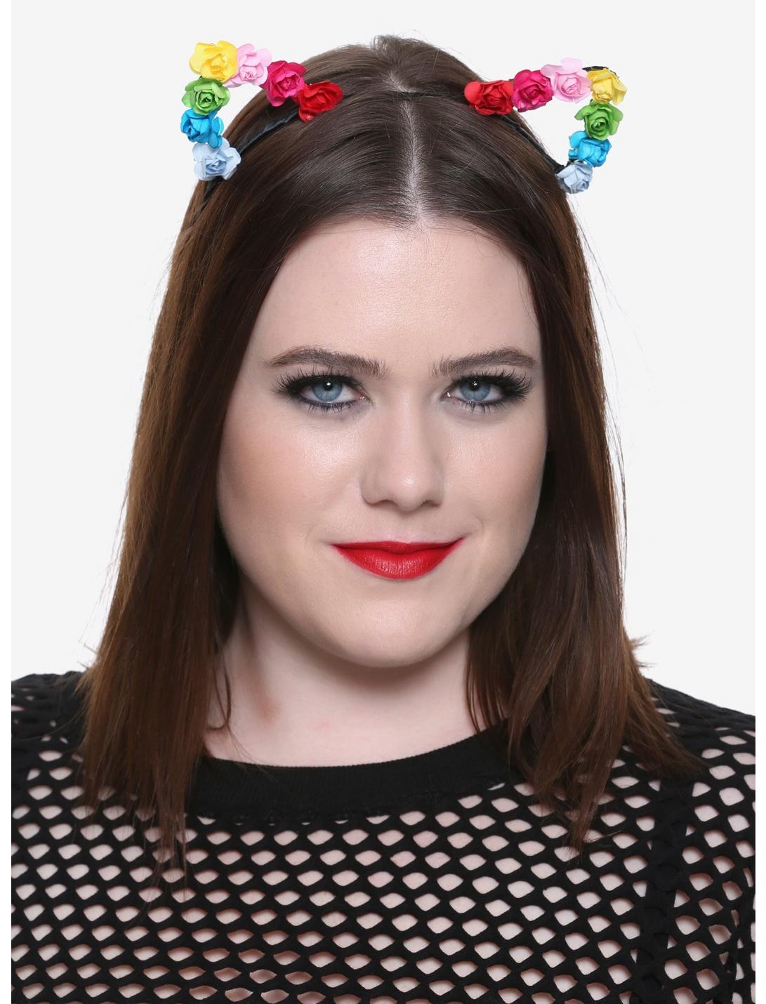 Blackheart Rainbow Flower Cat Ear Headband, , hi-res