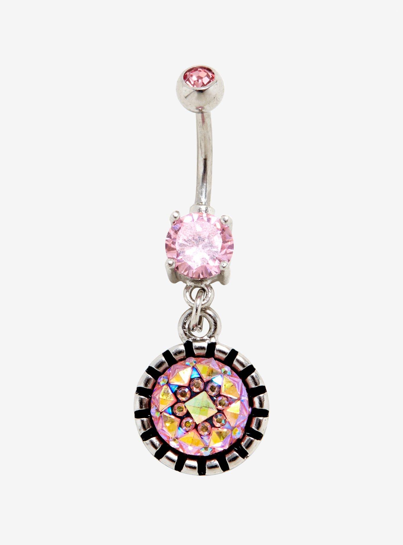 14G Steel Pink Circle Drop Navel Barbell, , hi-res