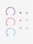 Steel Pastel Pink Purple & Blue Nose Stud Hoop 9 Pack, MULTI, hi-res