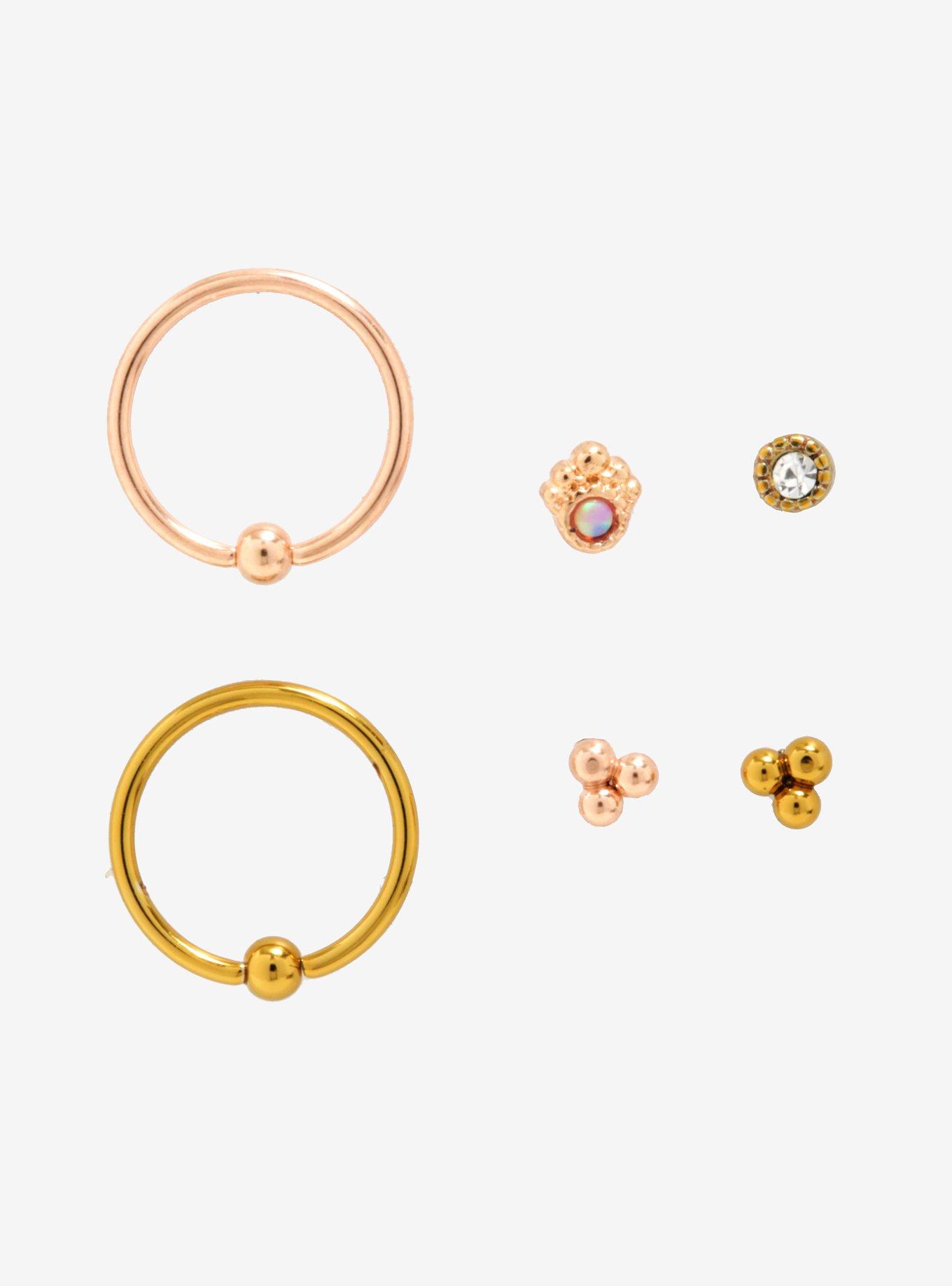 Steel Rose Gold & Gold Nose Stud Hoop 6 Pack, MULTI, hi-res