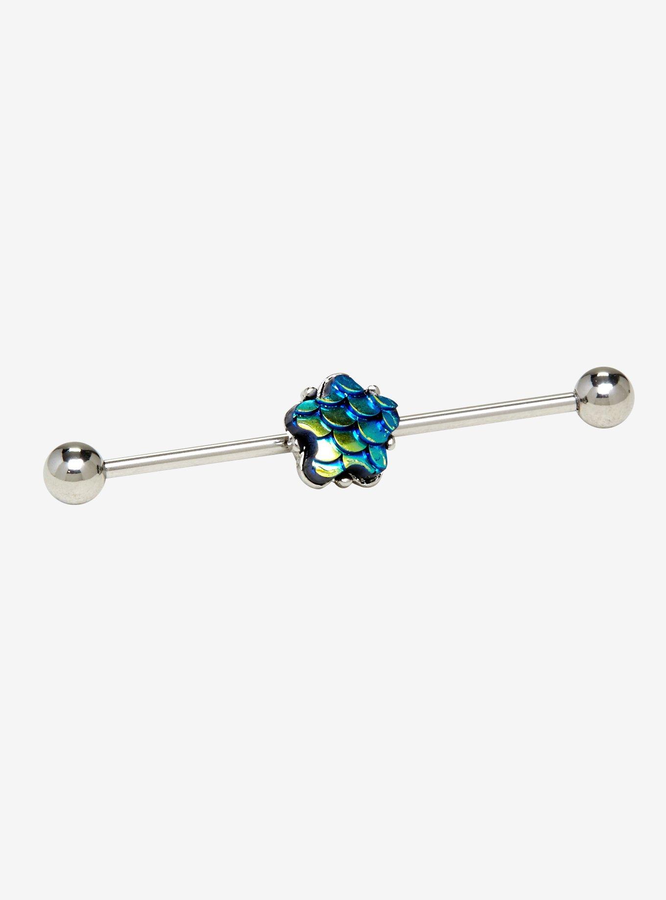 14G Steel Mermaid Scale Industrial Barbell, , hi-res