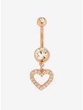 14G Steel Gold Clear CZ Heart Dangle Navel Barbell, , hi-res